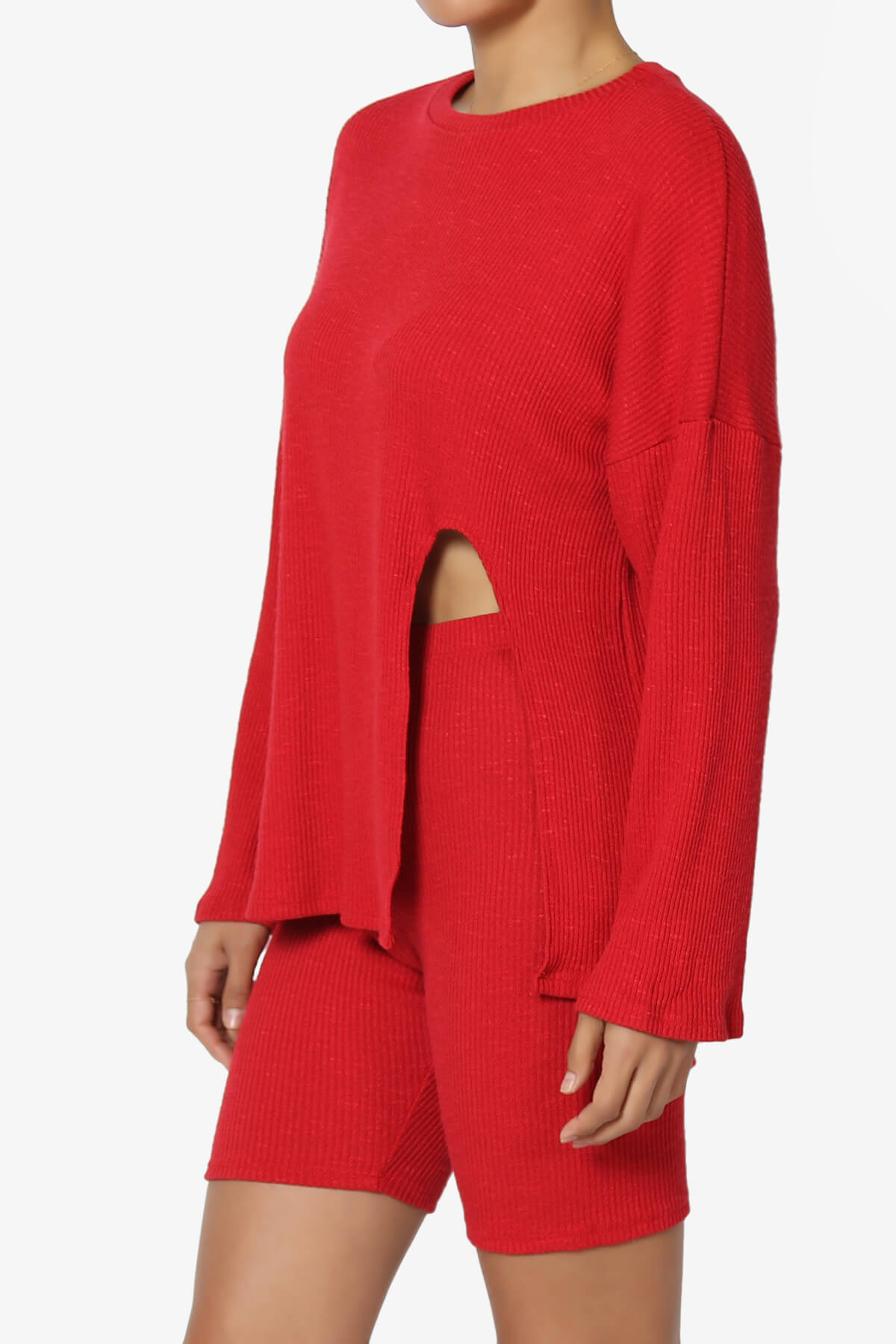 Denver Slit Knit Top w Biker Shorts SET RED_3