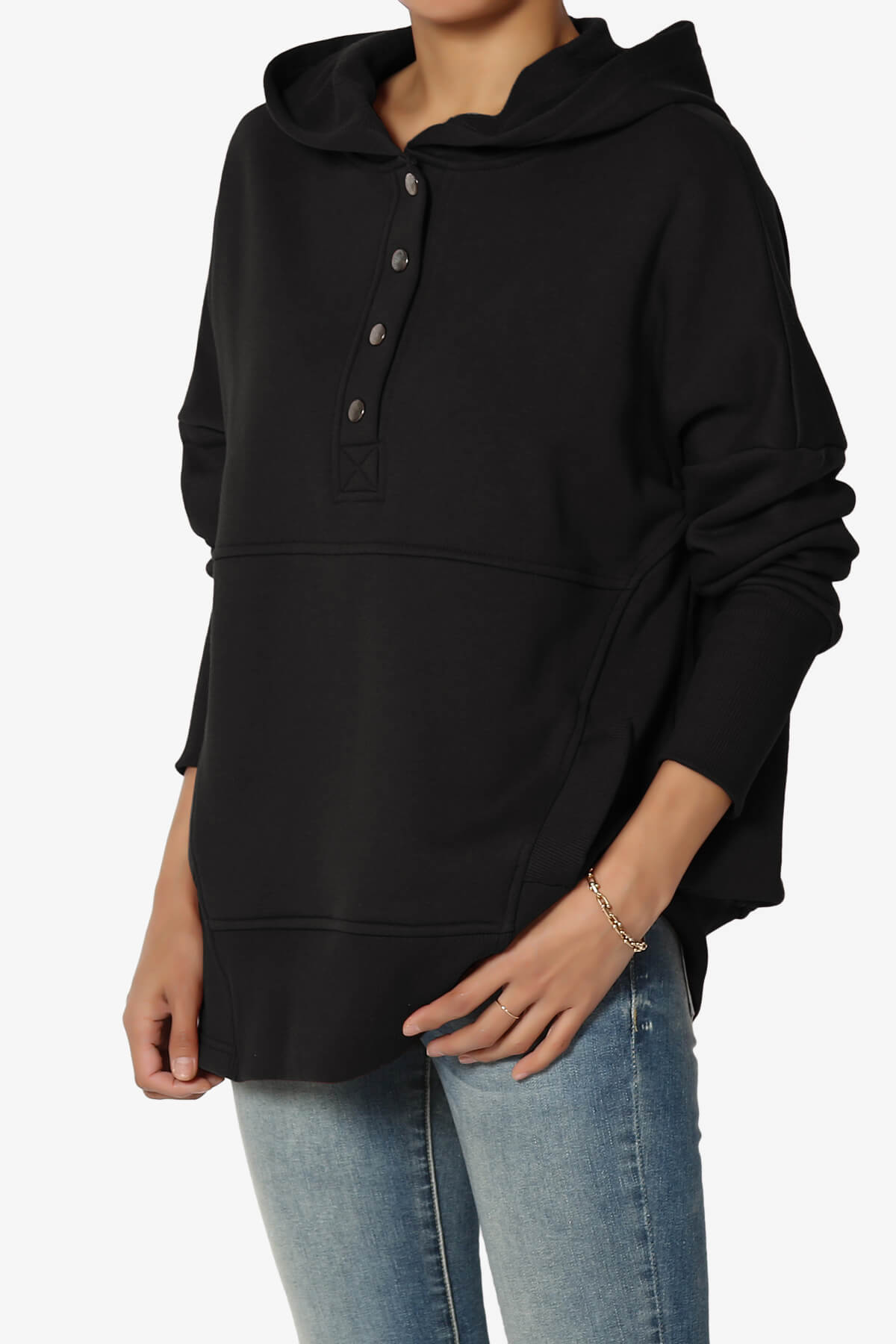 Destene Button V-Neck Hoodie BLACK_3