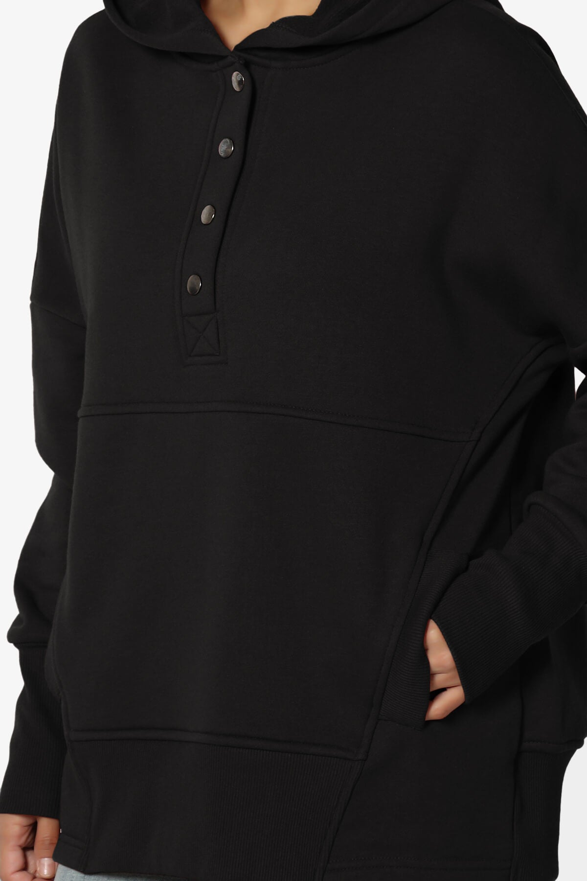 Destene Button V-Neck Hoodie BLACK_5