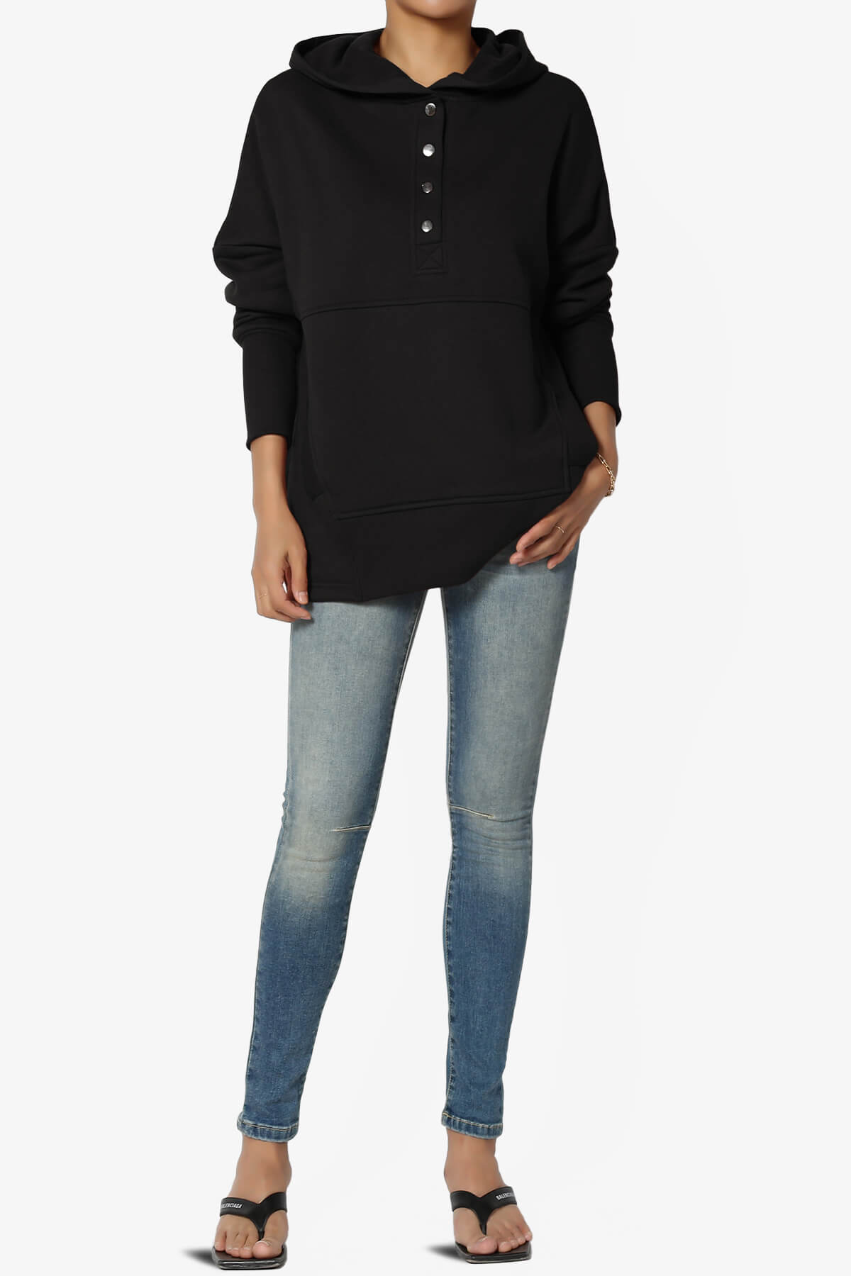 Destene Button V-Neck Hoodie BLACK_6