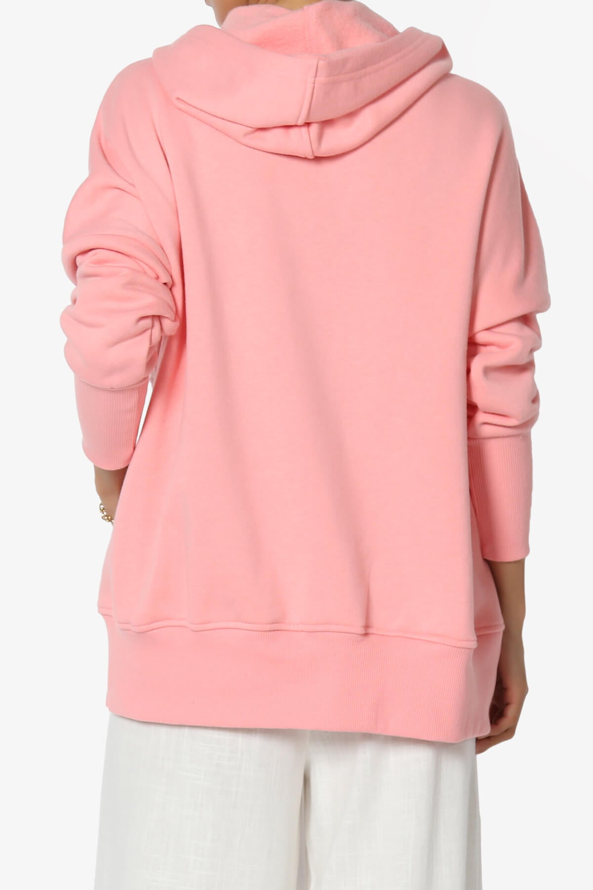 Destene Button V-Neck Hoodie DARK PINK_2