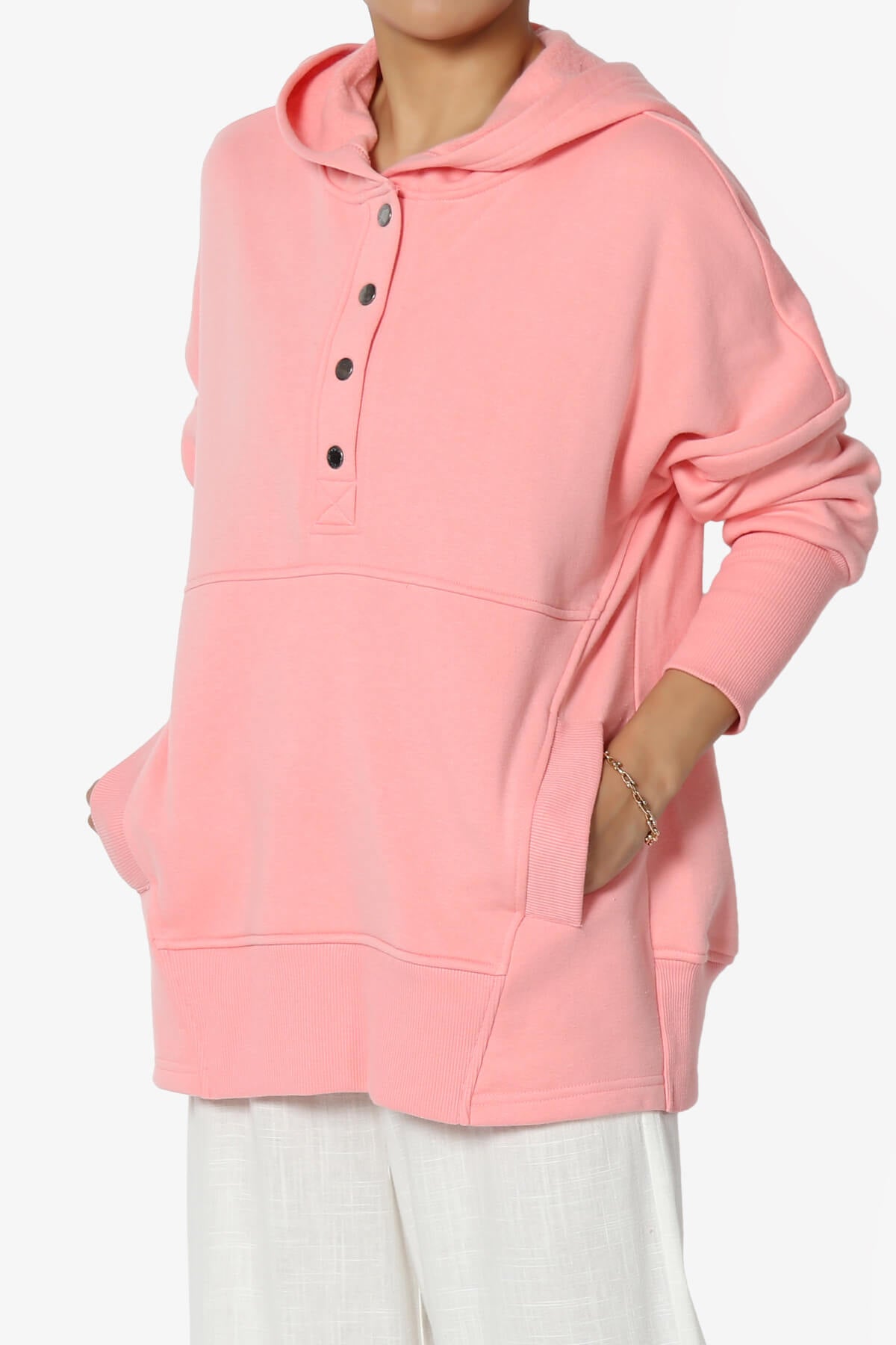Destene Button V-Neck Hoodie DARK PINK_3