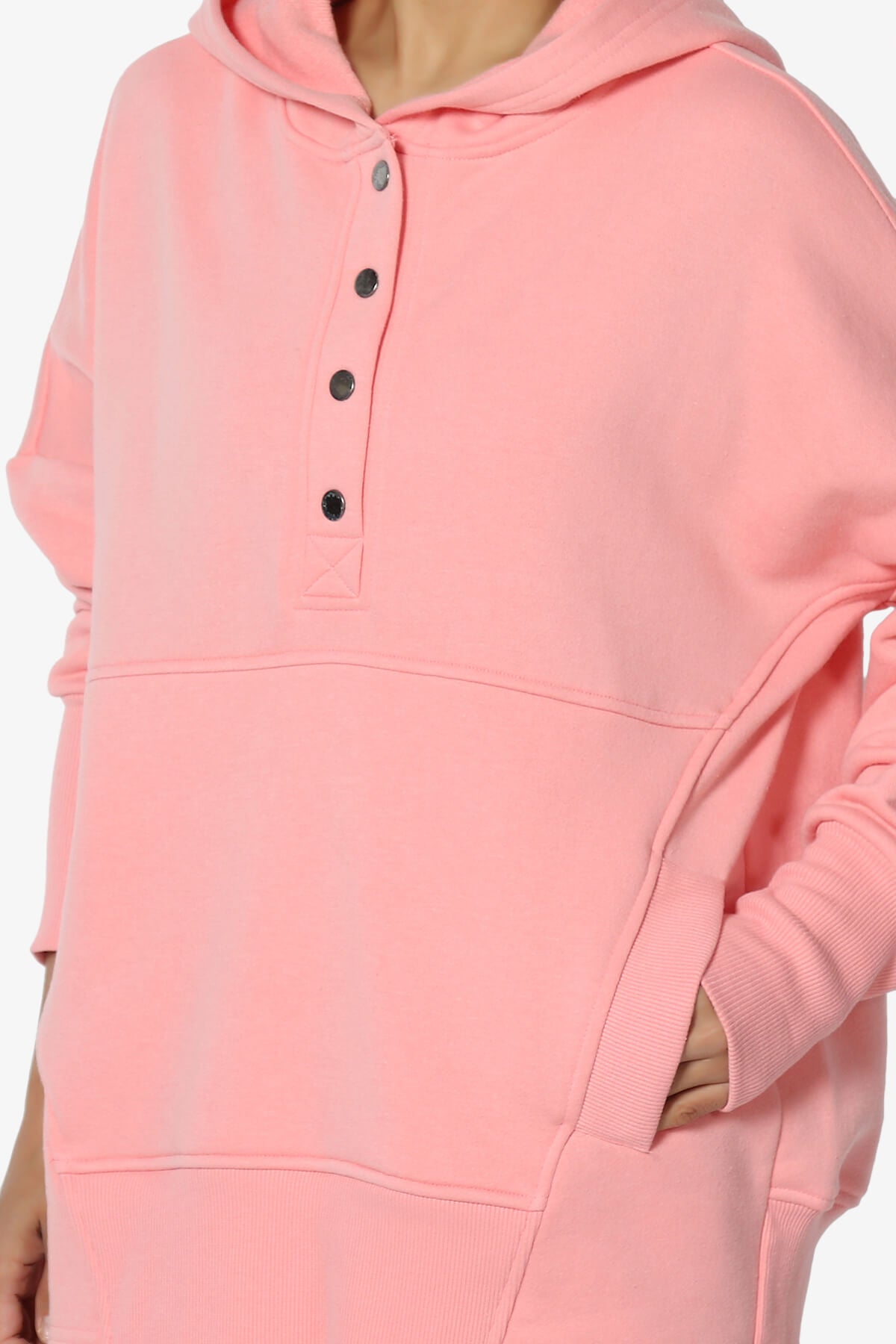 Destene Button V-Neck Hoodie DARK PINK_5