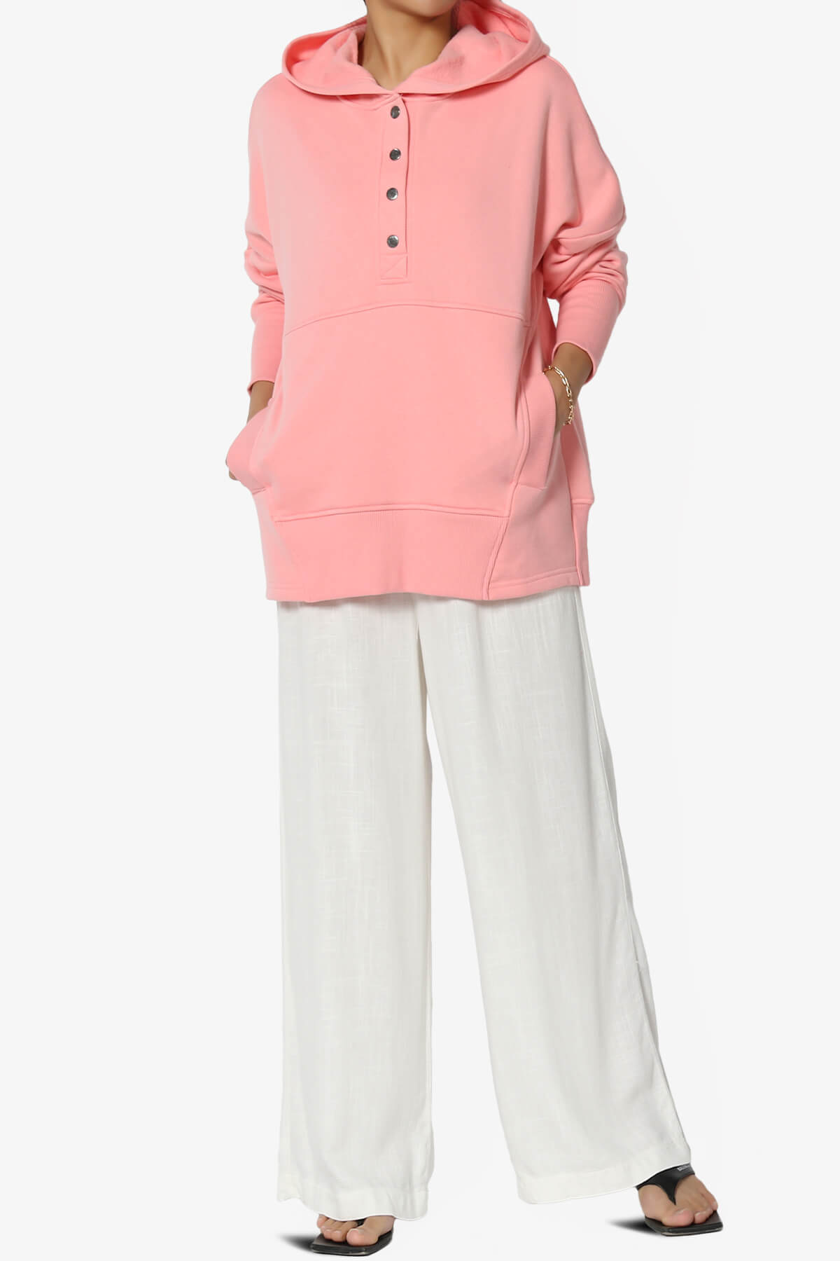 Destene Button V-Neck Hoodie DARK PINK_6