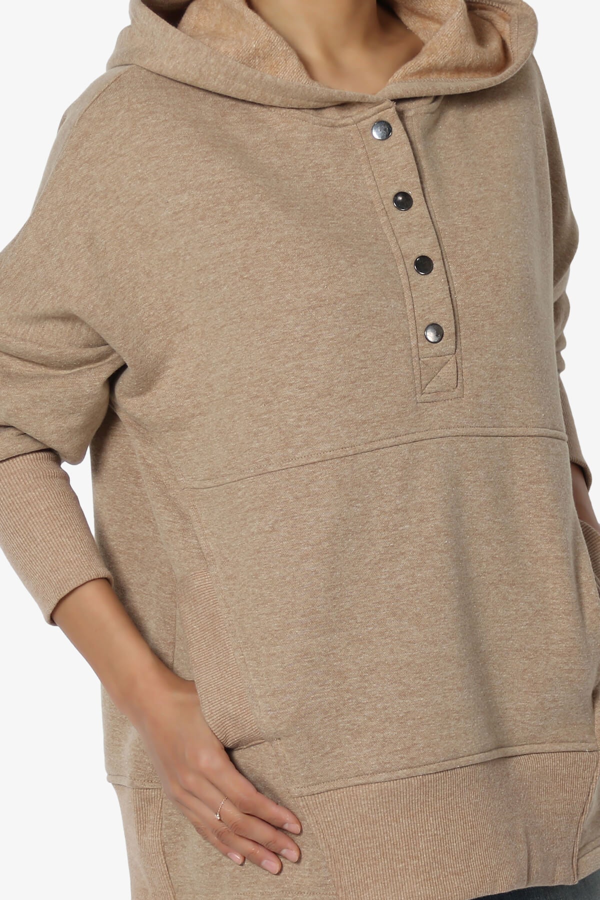 Destene Button V-Neck Hoodie DEEP CAMEL_5