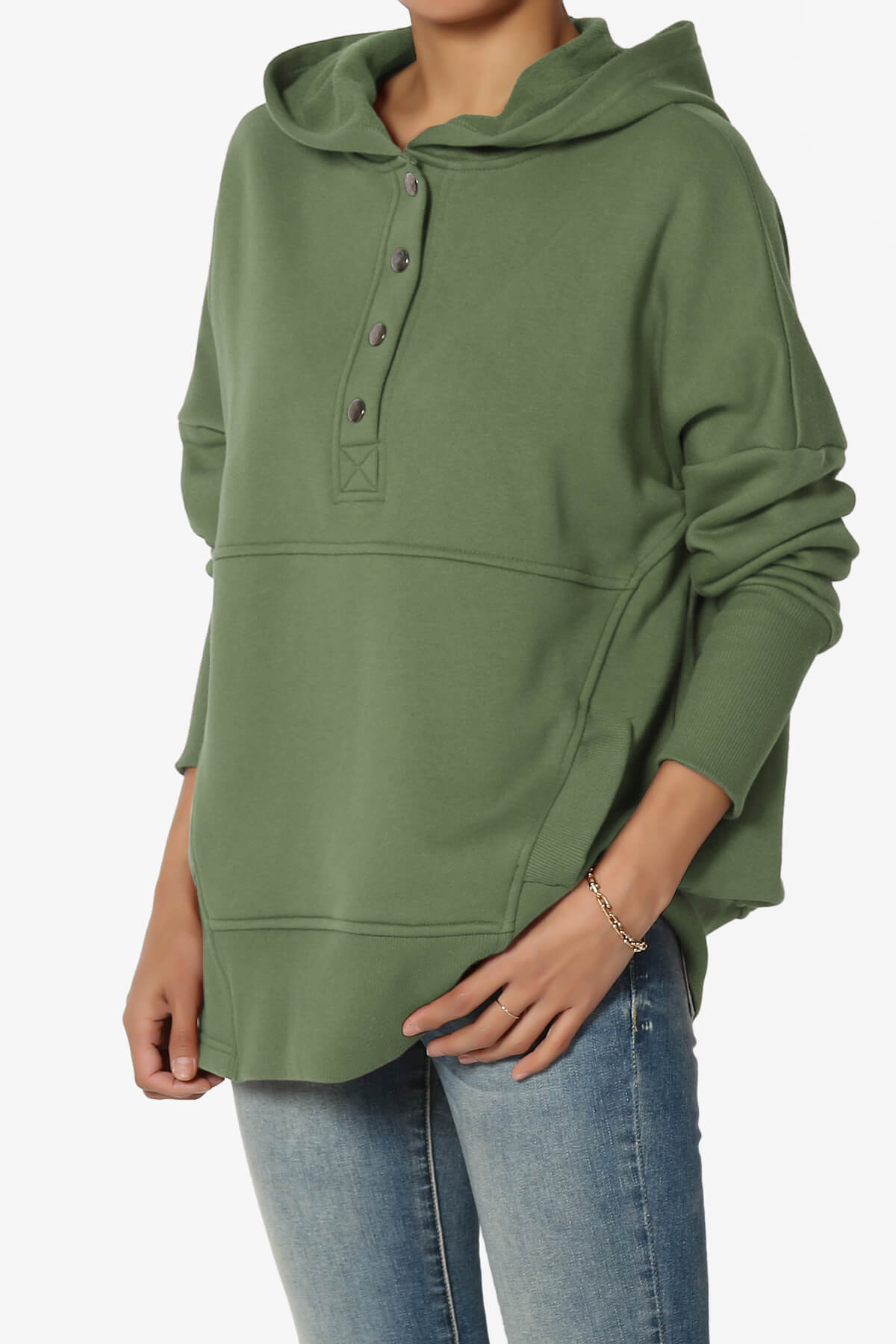 Destene Button V-Neck Hoodie DUSTY OLIVE_3