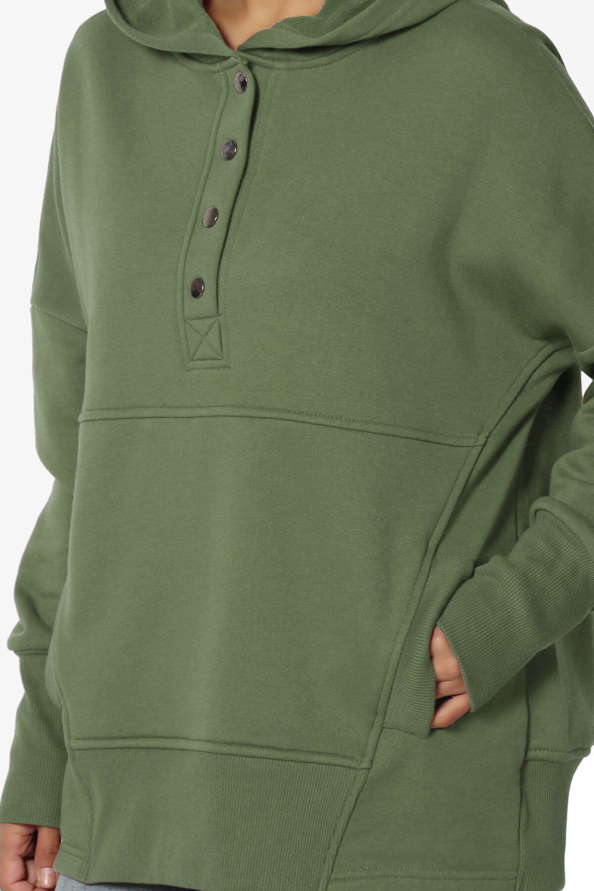 Destene Button V-Neck Hoodie DUSTY OLIVE_5