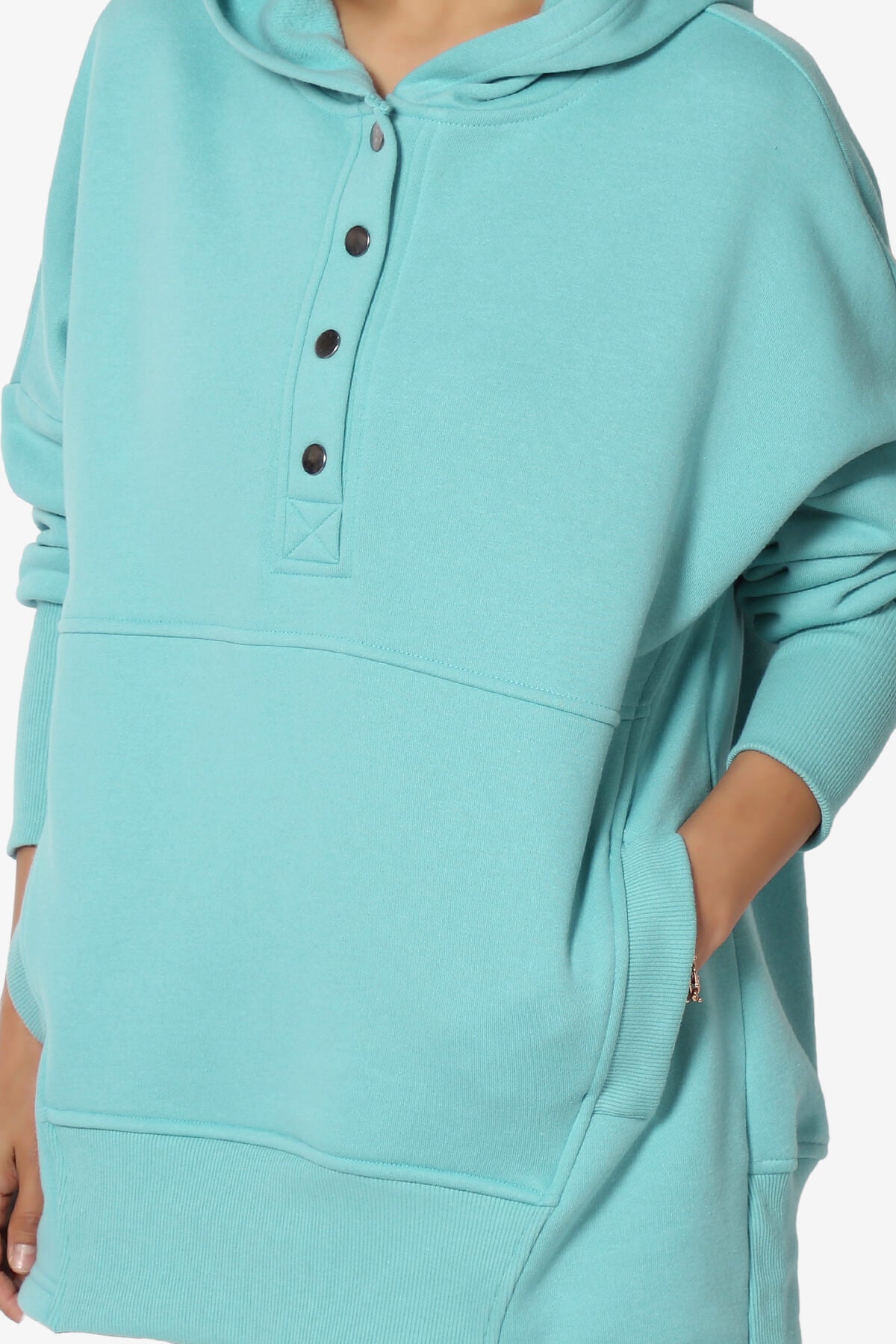 Destene Button V-Neck Hoodie DUSTY TEAL_5