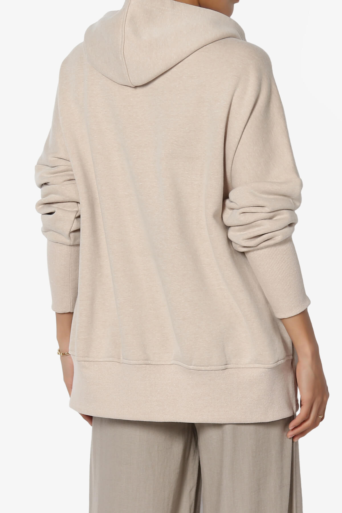 Destene Button V-Neck Hoodie HEATHER BEIGE_2