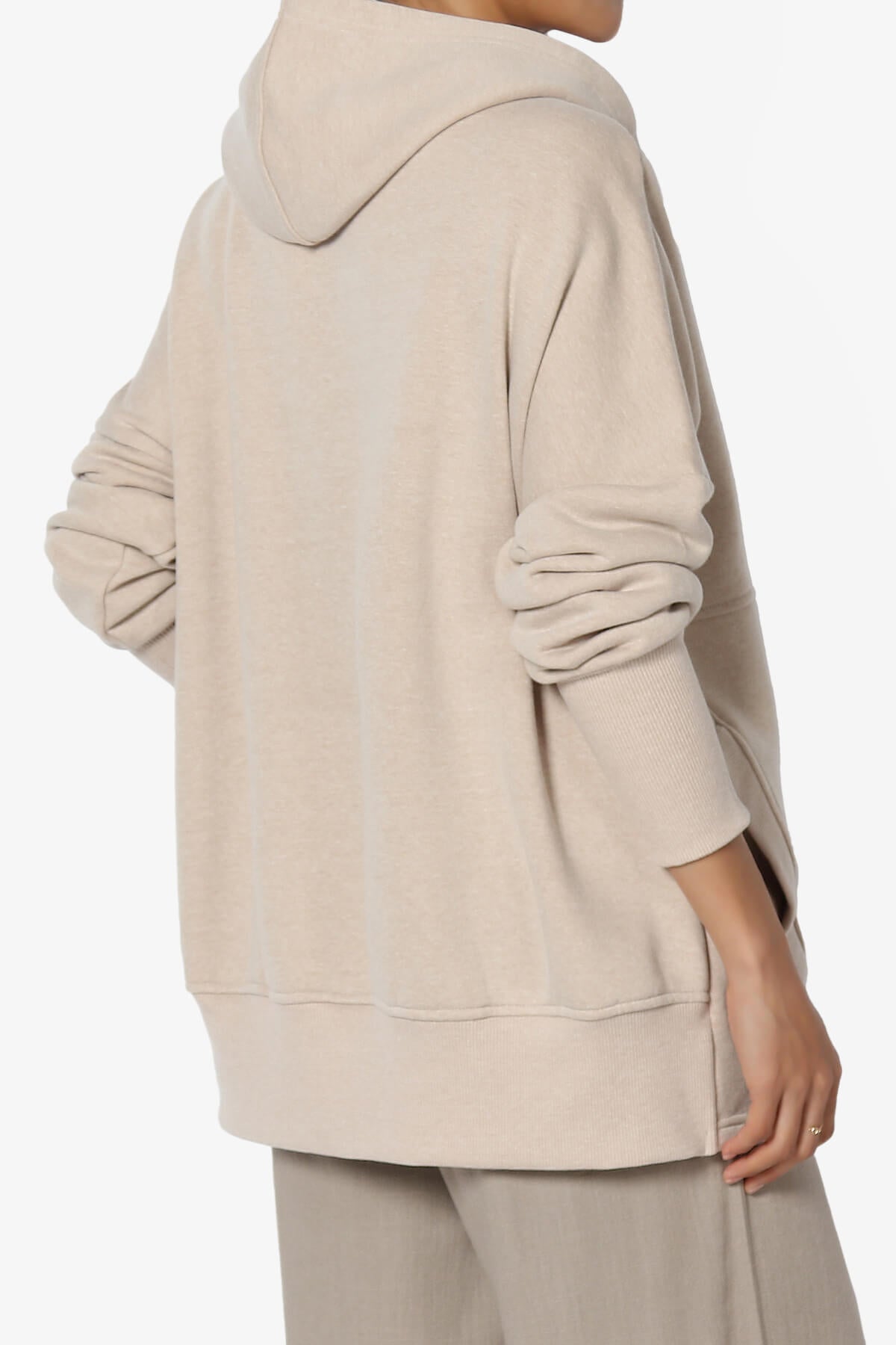 Destene Button V-Neck Hoodie HEATHER BEIGE_4