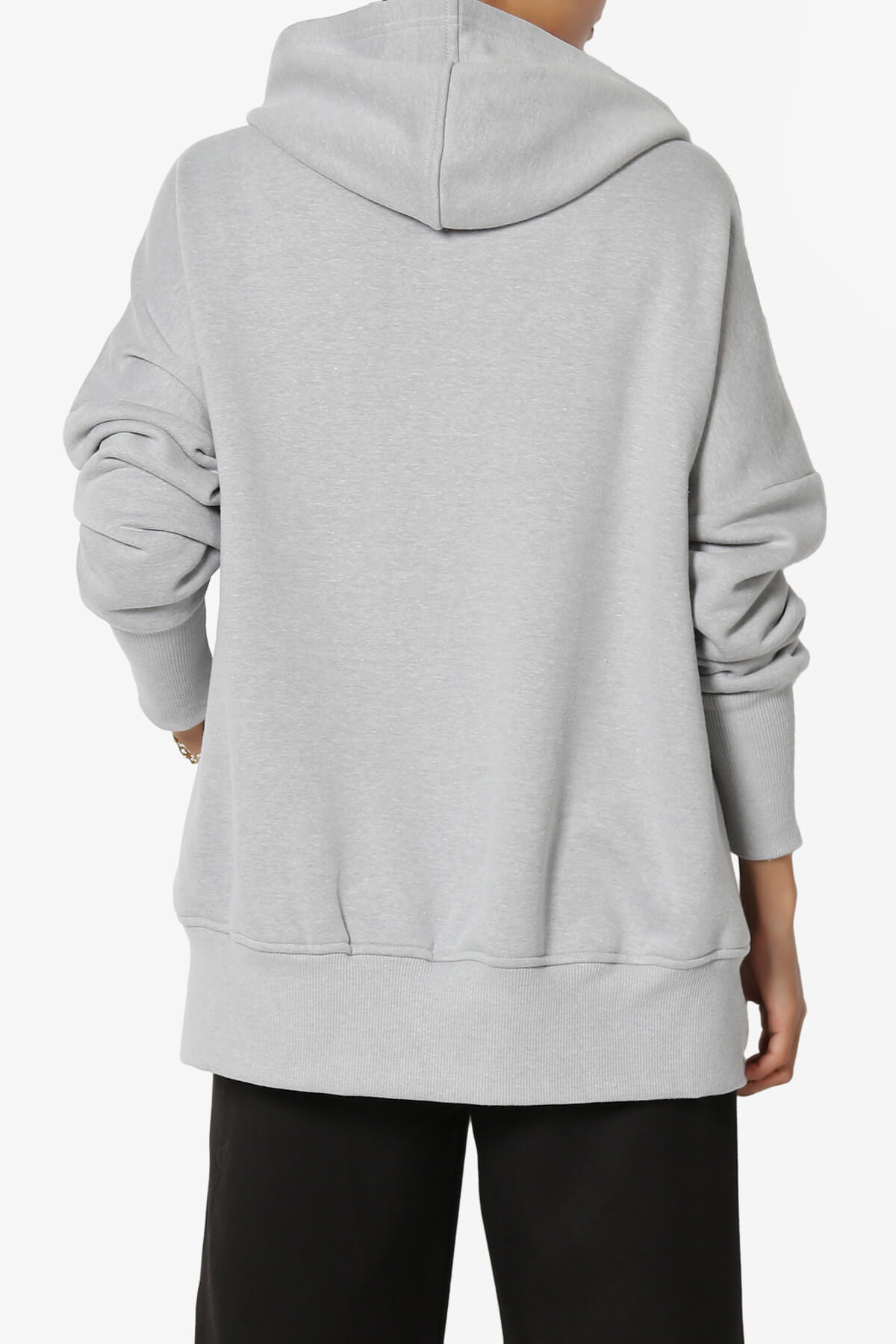 Destene Button V-Neck Hoodie HEATHER GREY_2