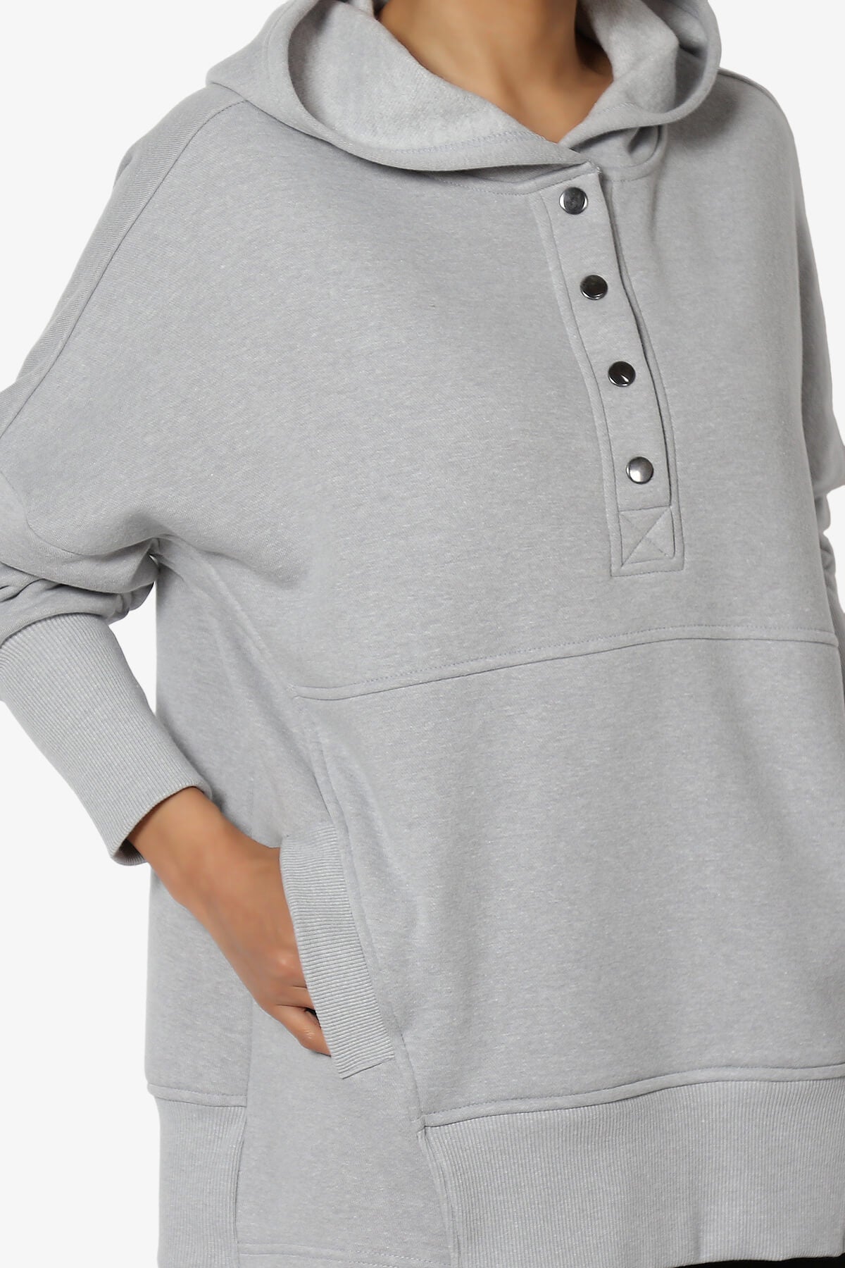 Destene Button V-Neck Hoodie HEATHER GREY_5