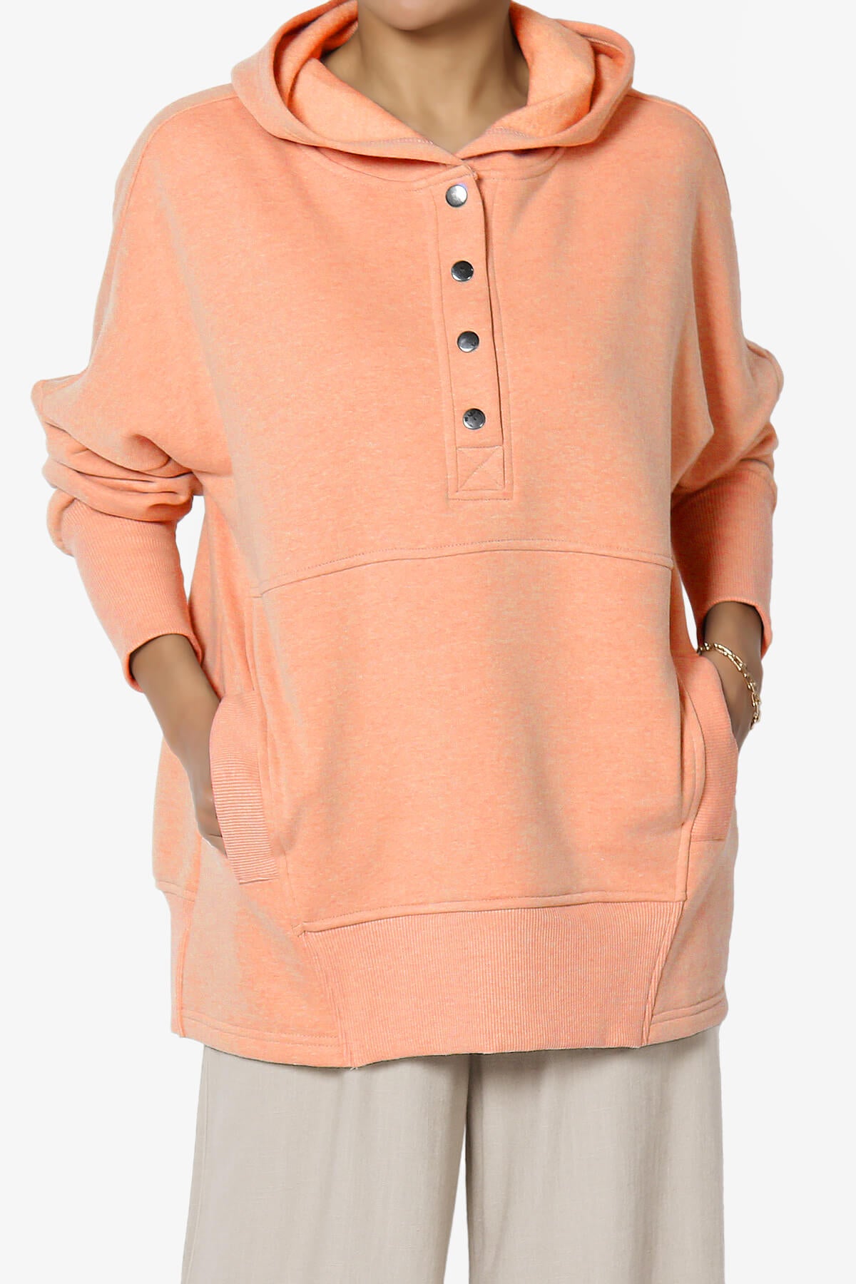 Destene Button V-Neck Hoodie H LT ORANGE_1