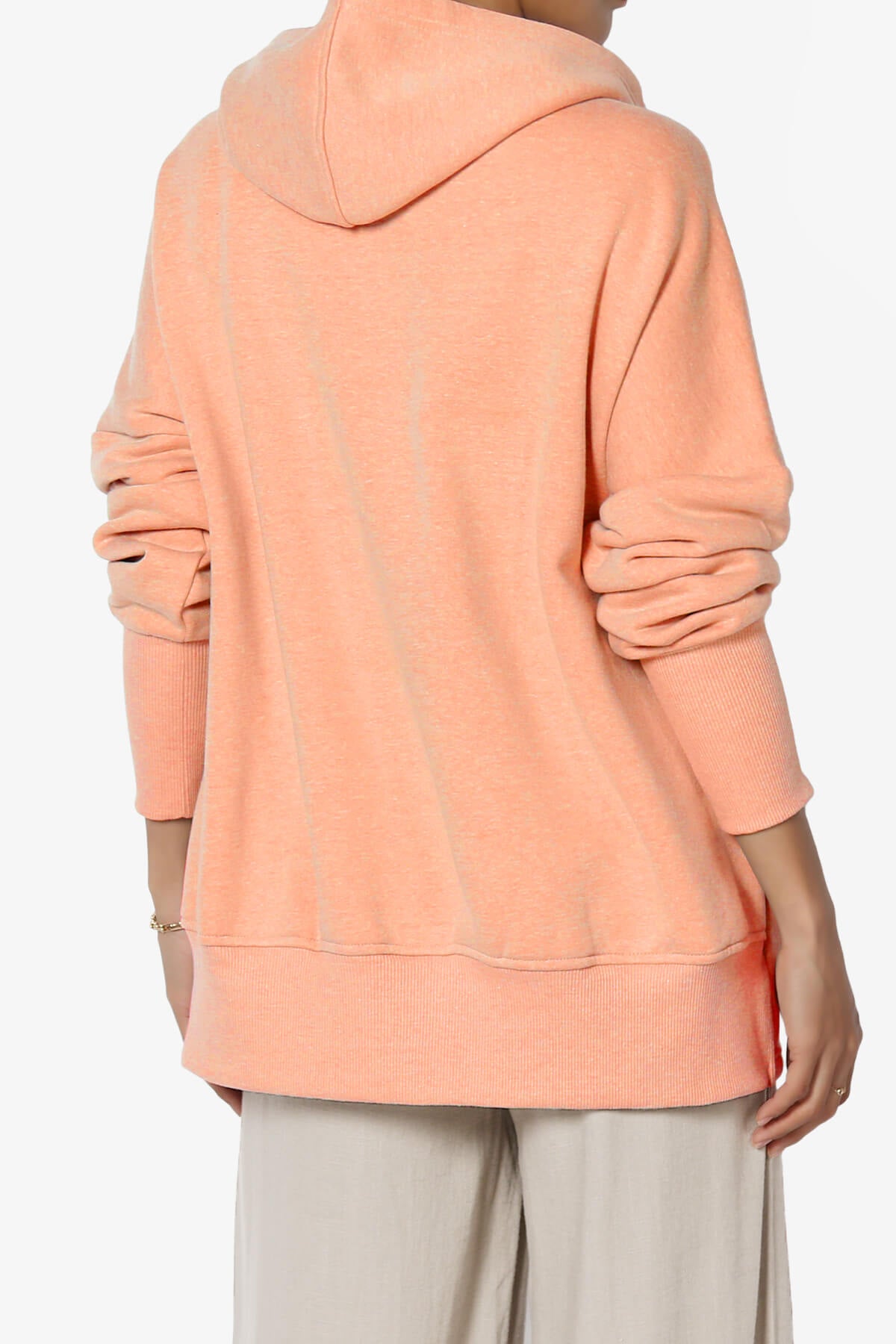 Destene Button V-Neck Hoodie H LT ORANGE_2