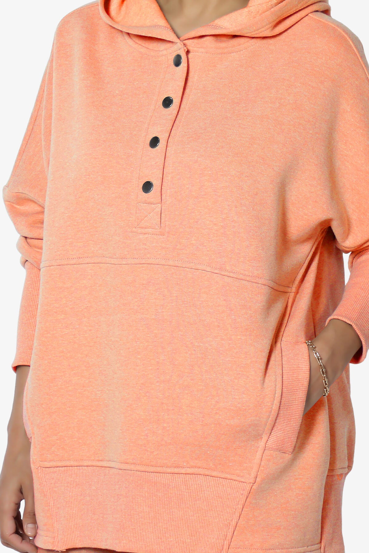 Destene Button V-Neck Hoodie H LT ORANGE_5