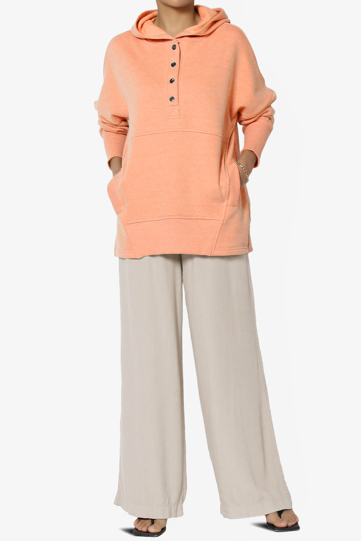 Destene Button V-Neck Hoodie H LT ORANGE_6