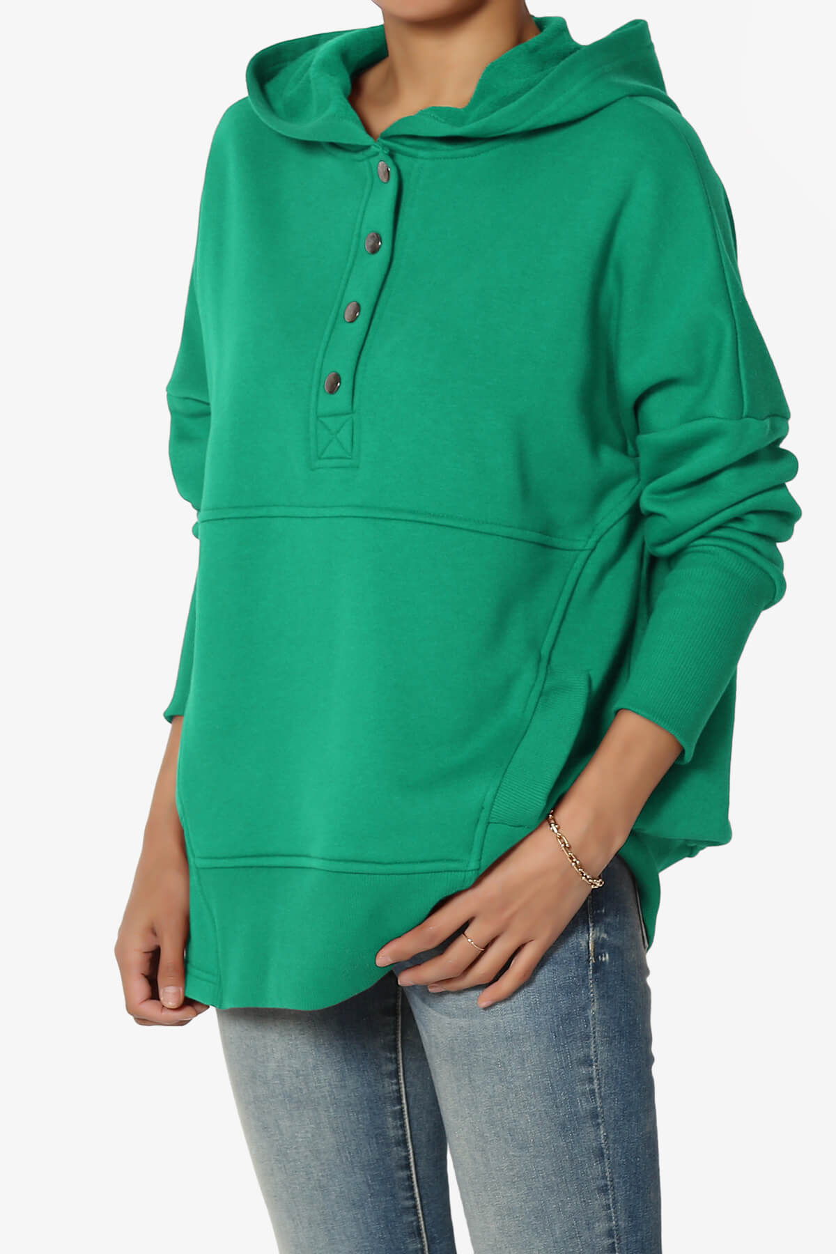Destene Button V-Neck Hoodie KELLY GREEN_3