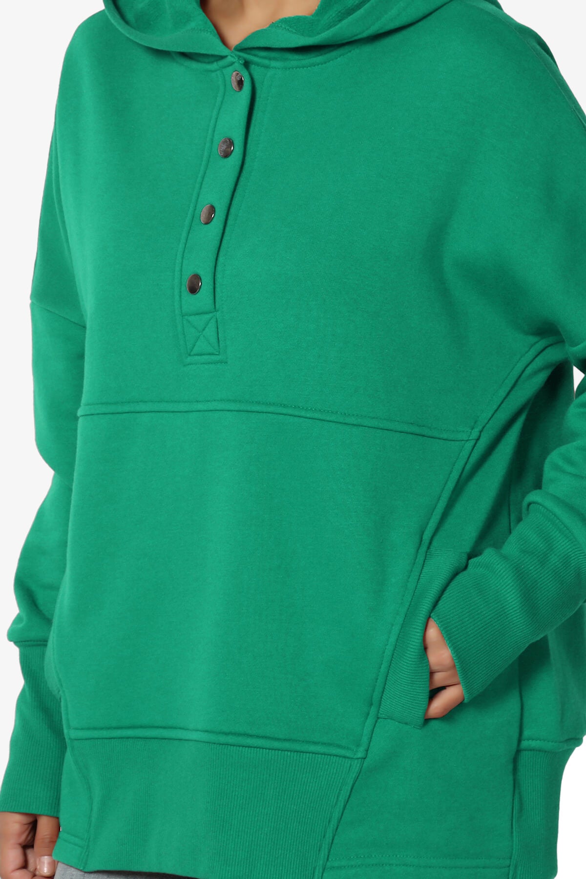 Destene Button V-Neck Hoodie KELLY GREEN_5