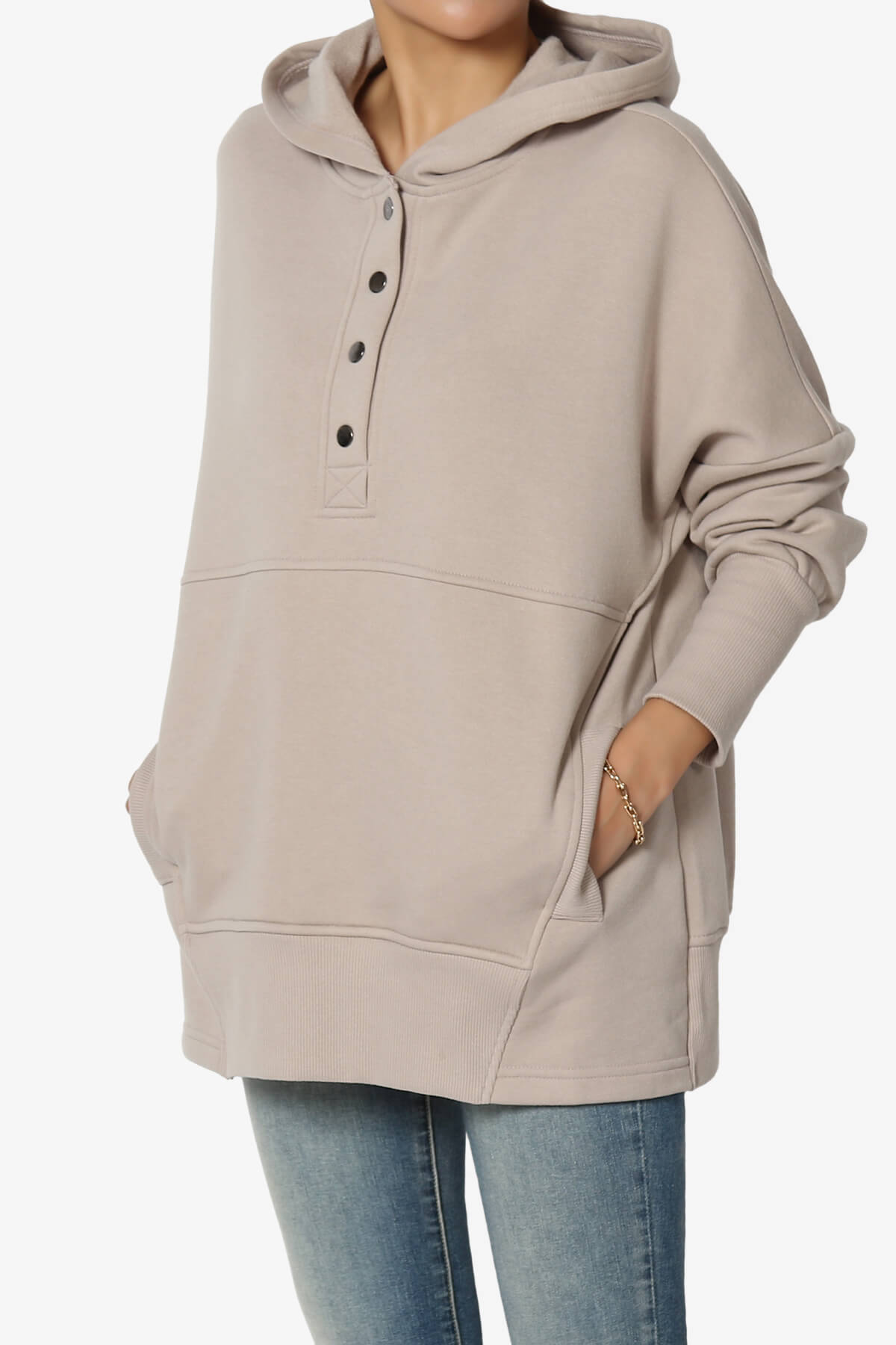 Destene Button V-Neck Hoodie LIGHT MOCHA_3