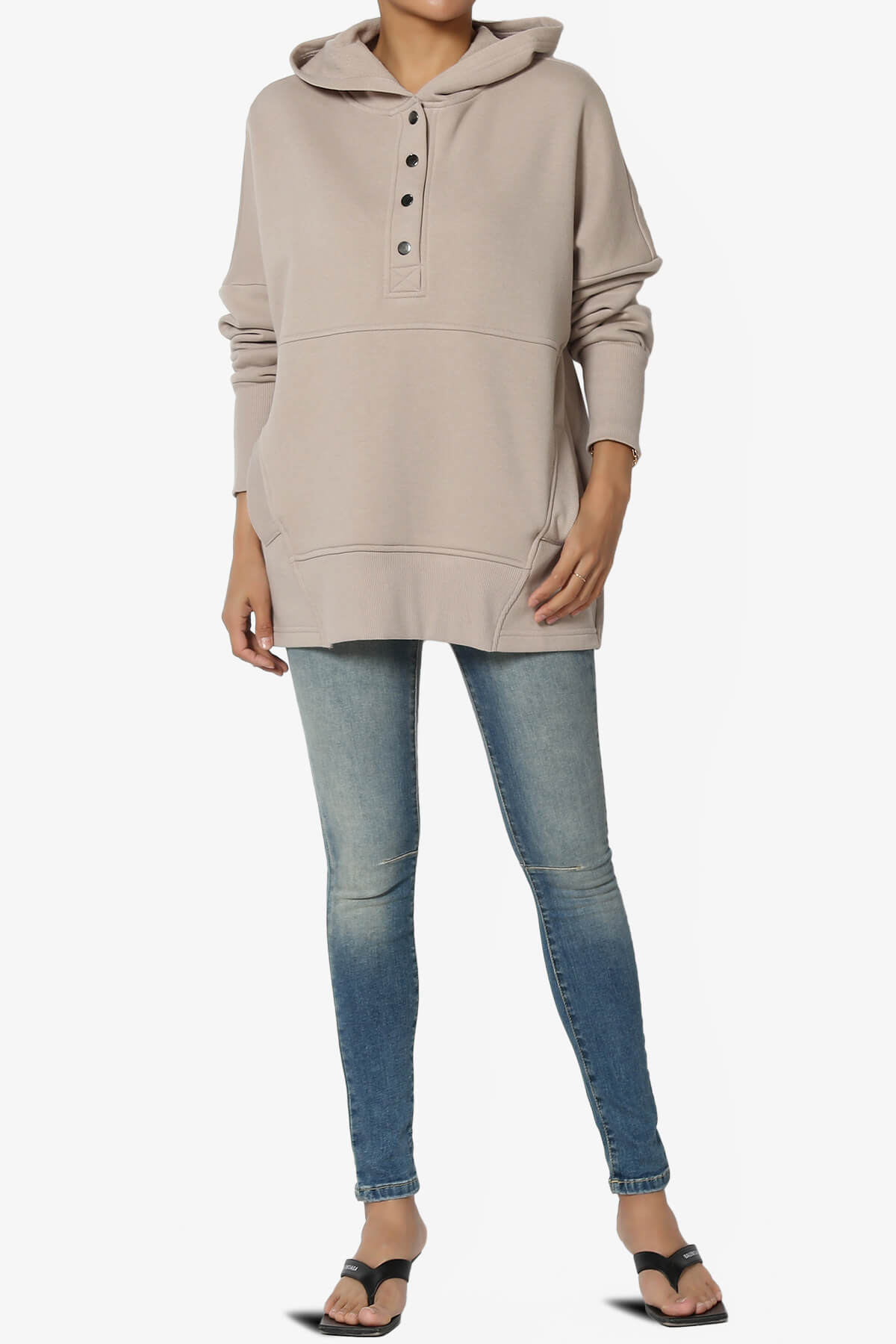 Destene Button V-Neck Hoodie LIGHT MOCHA_6