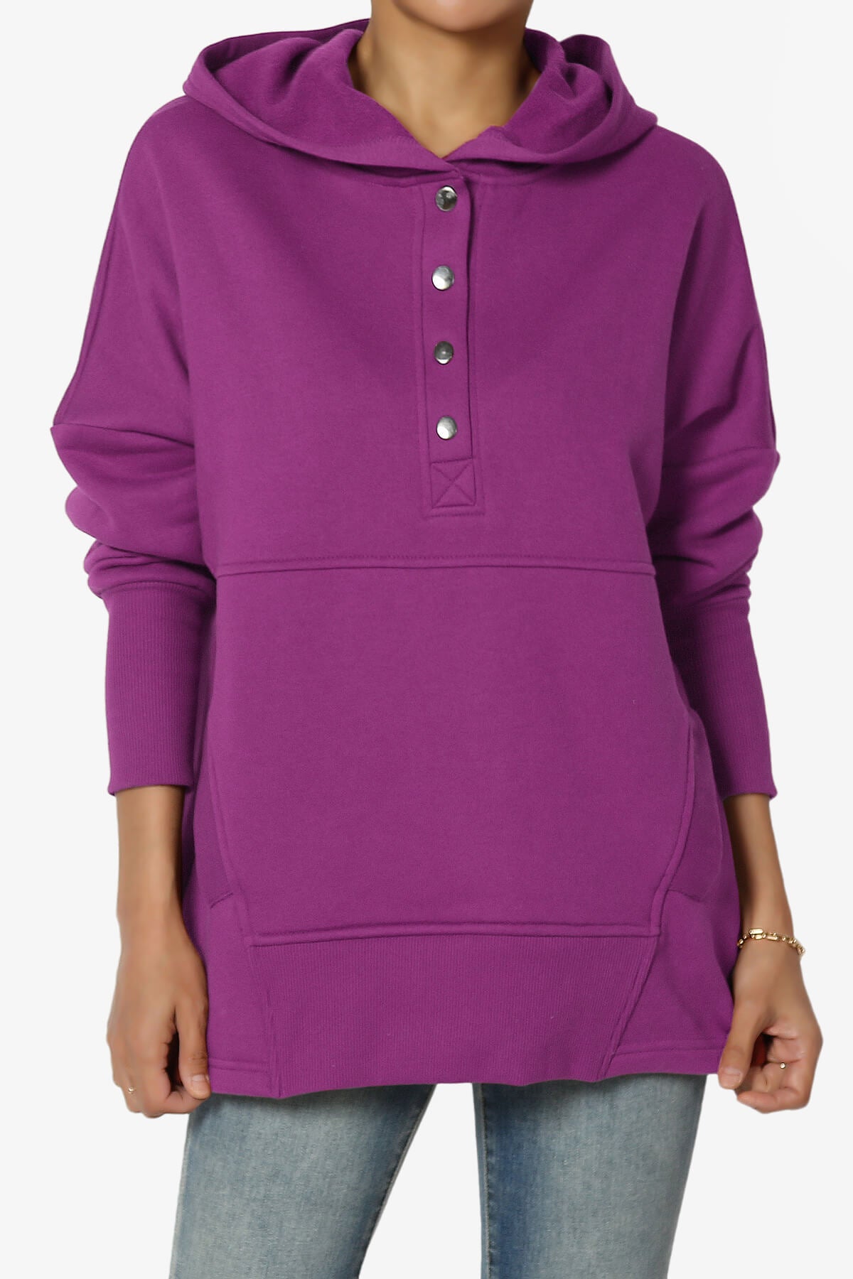 Destene Button V-Neck Hoodie LIGHT PLUM_1