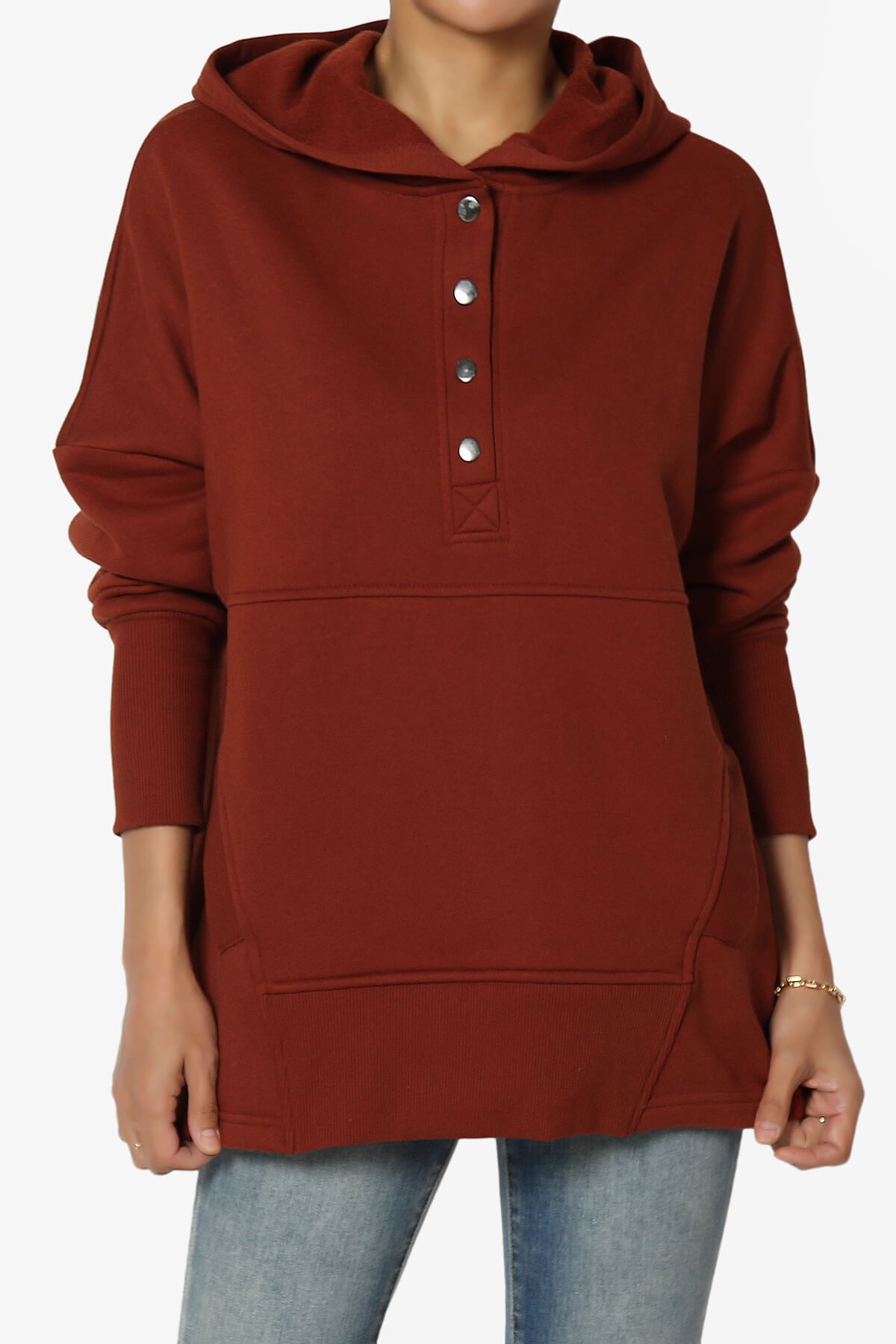 Destene Button V-Neck Hoodie RUST_1