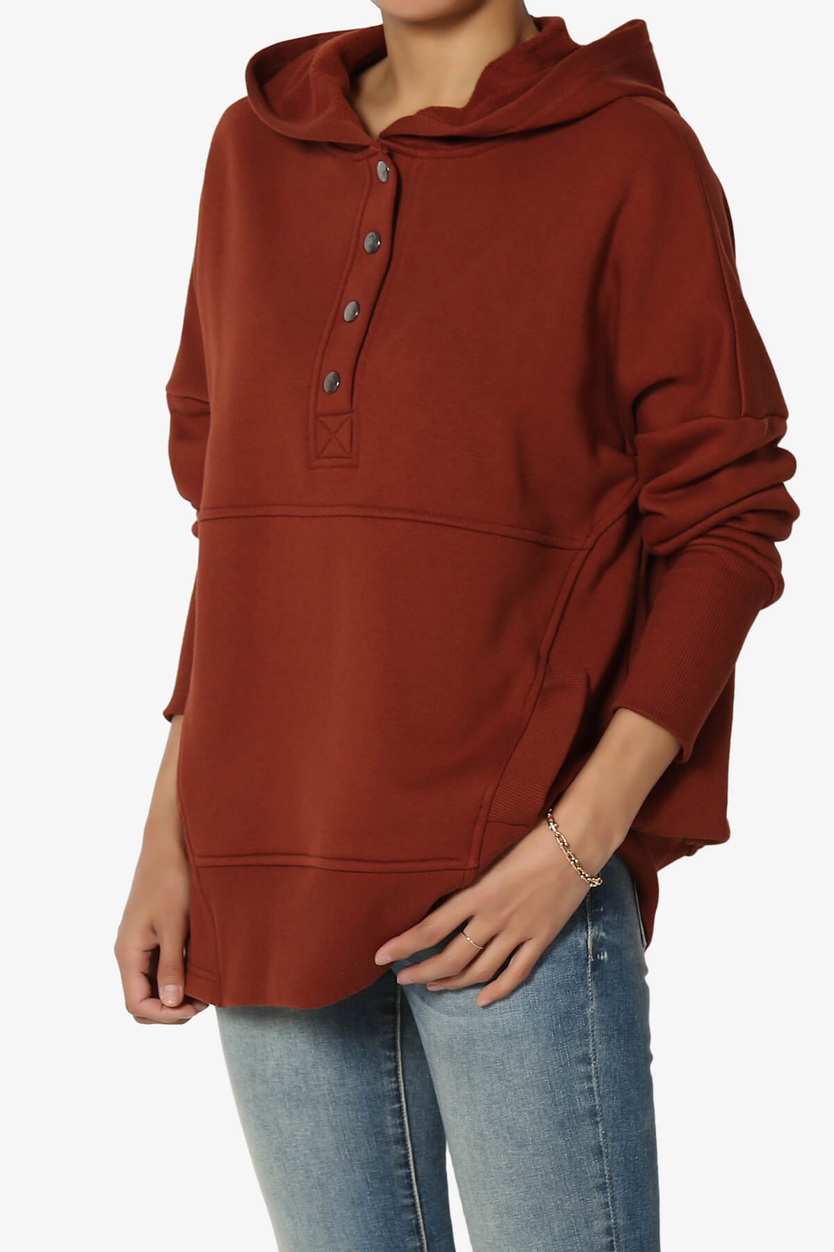 Destene Button V-Neck Hoodie RUST_3