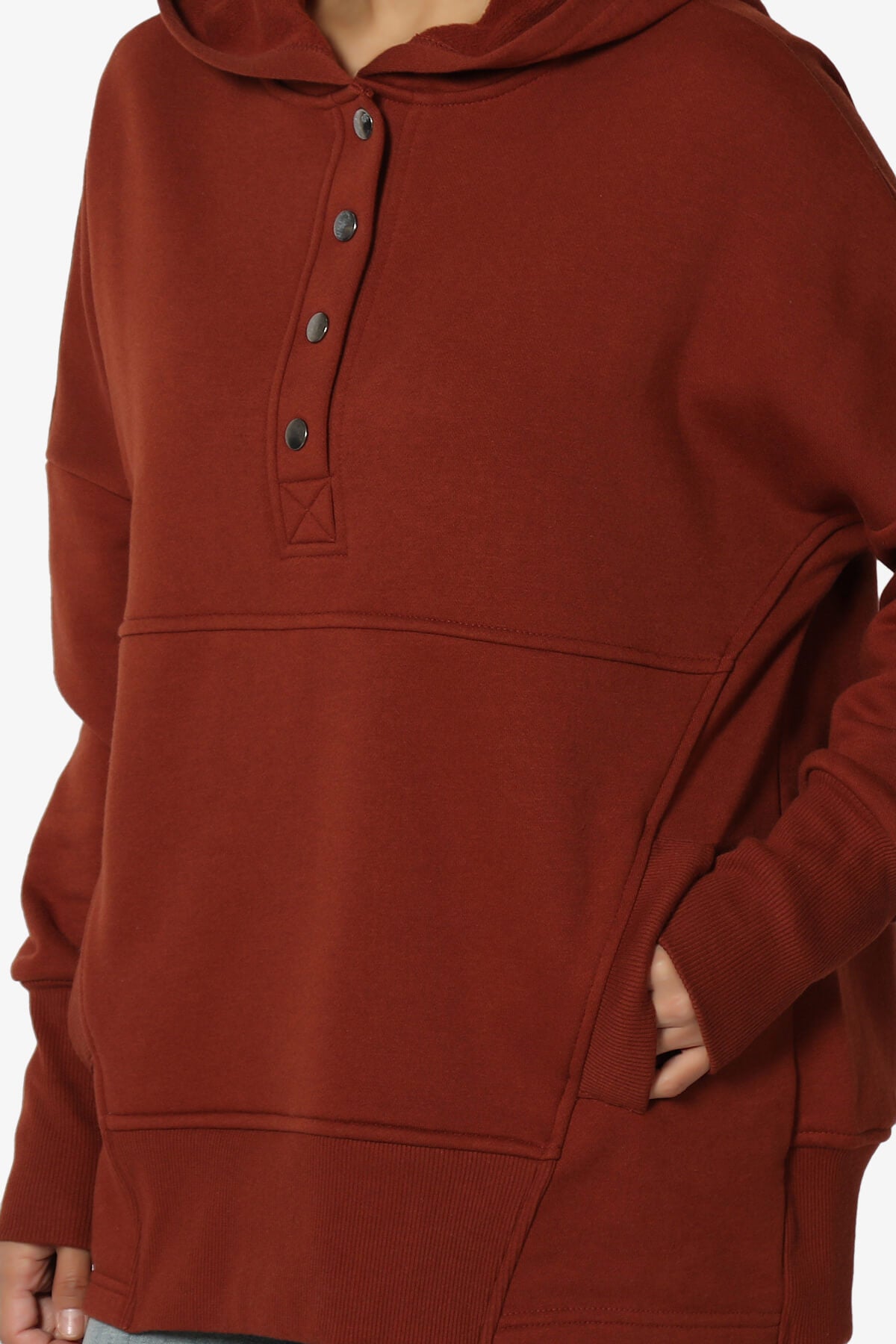 Destene Button V-Neck Hoodie RUST_5
