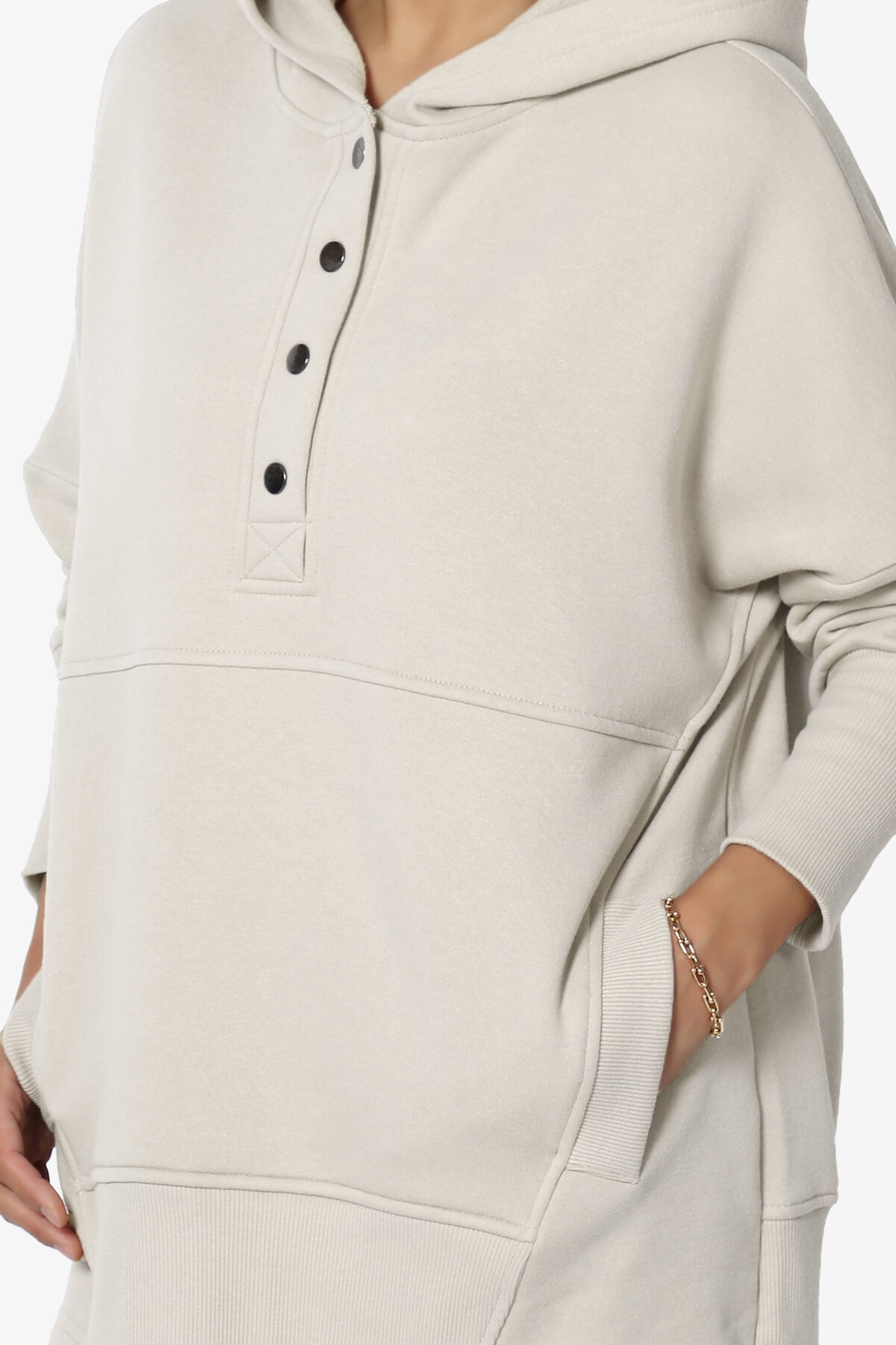 Destene Button V-Neck Hoodie SAND BEIGE_5