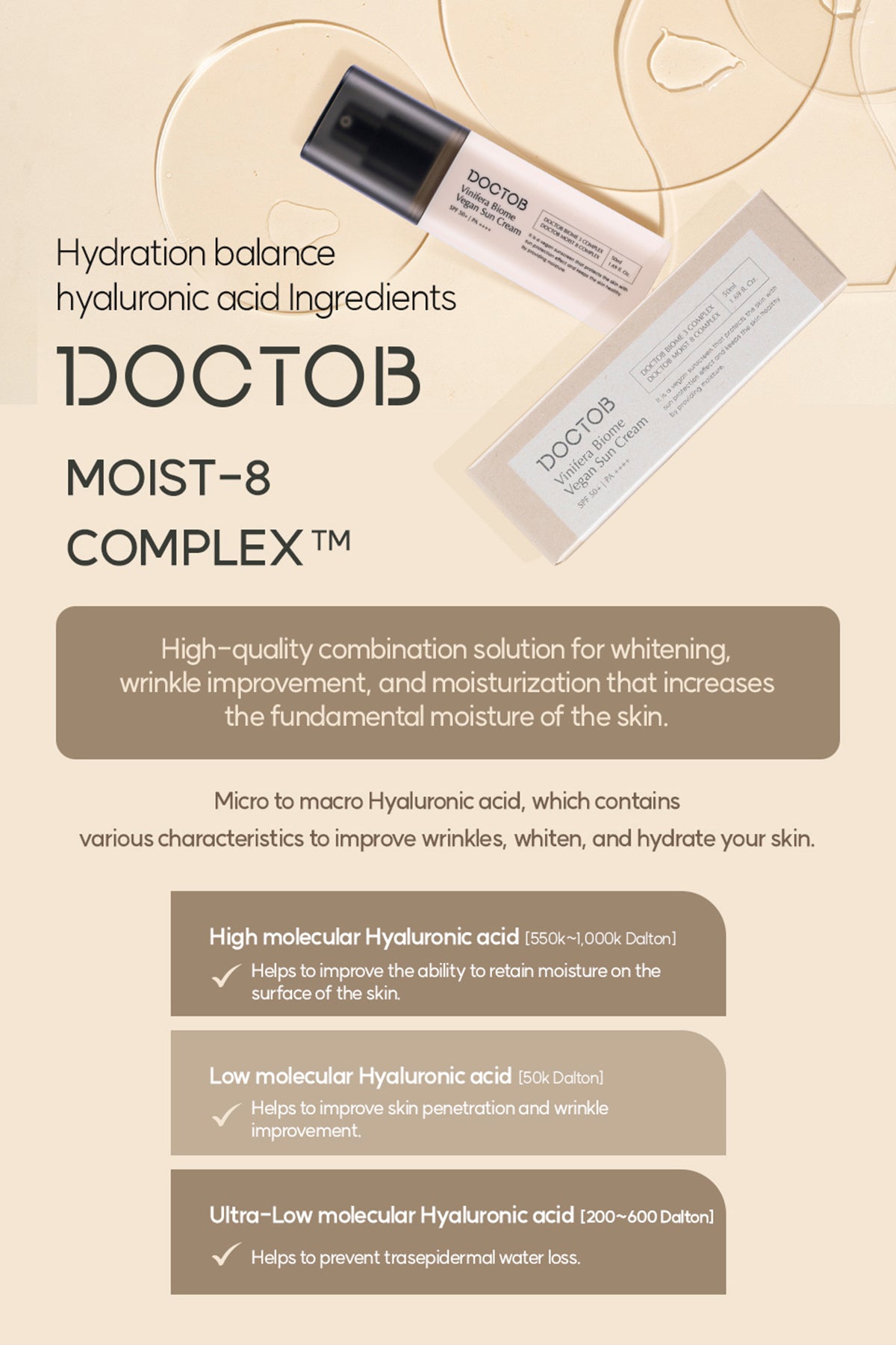 DOCTOB Vinifera Biome Vegan Sun Cream SPF 50+ PA ++++ 50ml Healthy Sunscreen