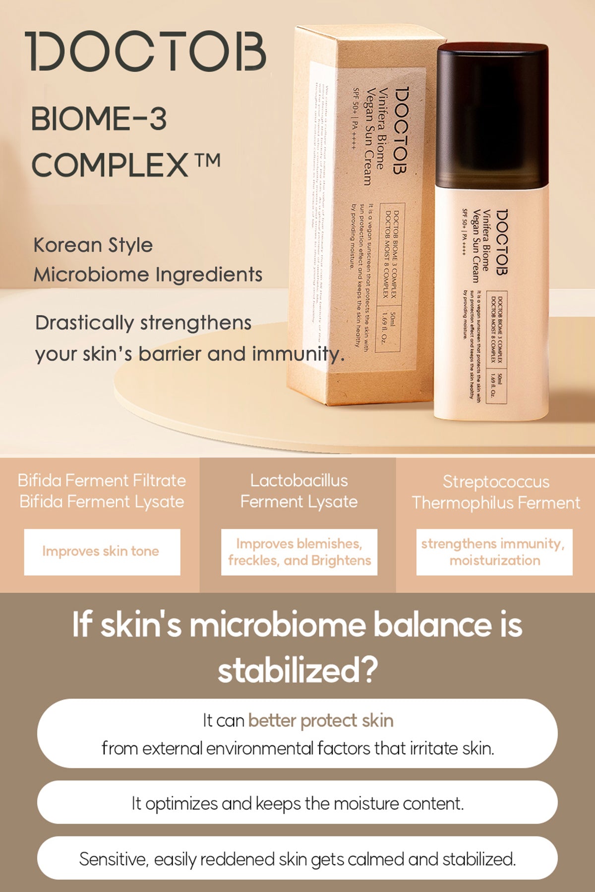 DOCTOB Vinifera Biome Vegan Sun Cream SPF 50+ PA ++++ 50ml Healthy Sunscreen