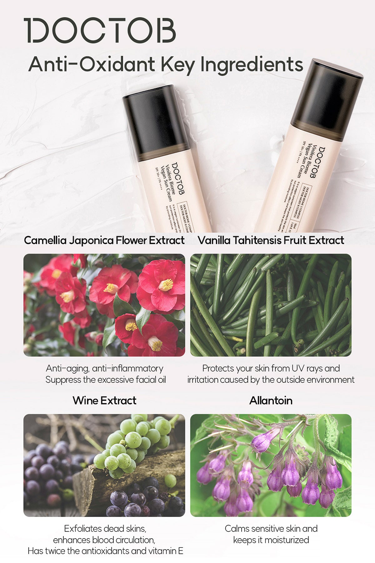 DOCTOB Vinifera Biome Vegan Sun Cream SPF 50+ PA ++++ 50ml Healthy Sunscreen