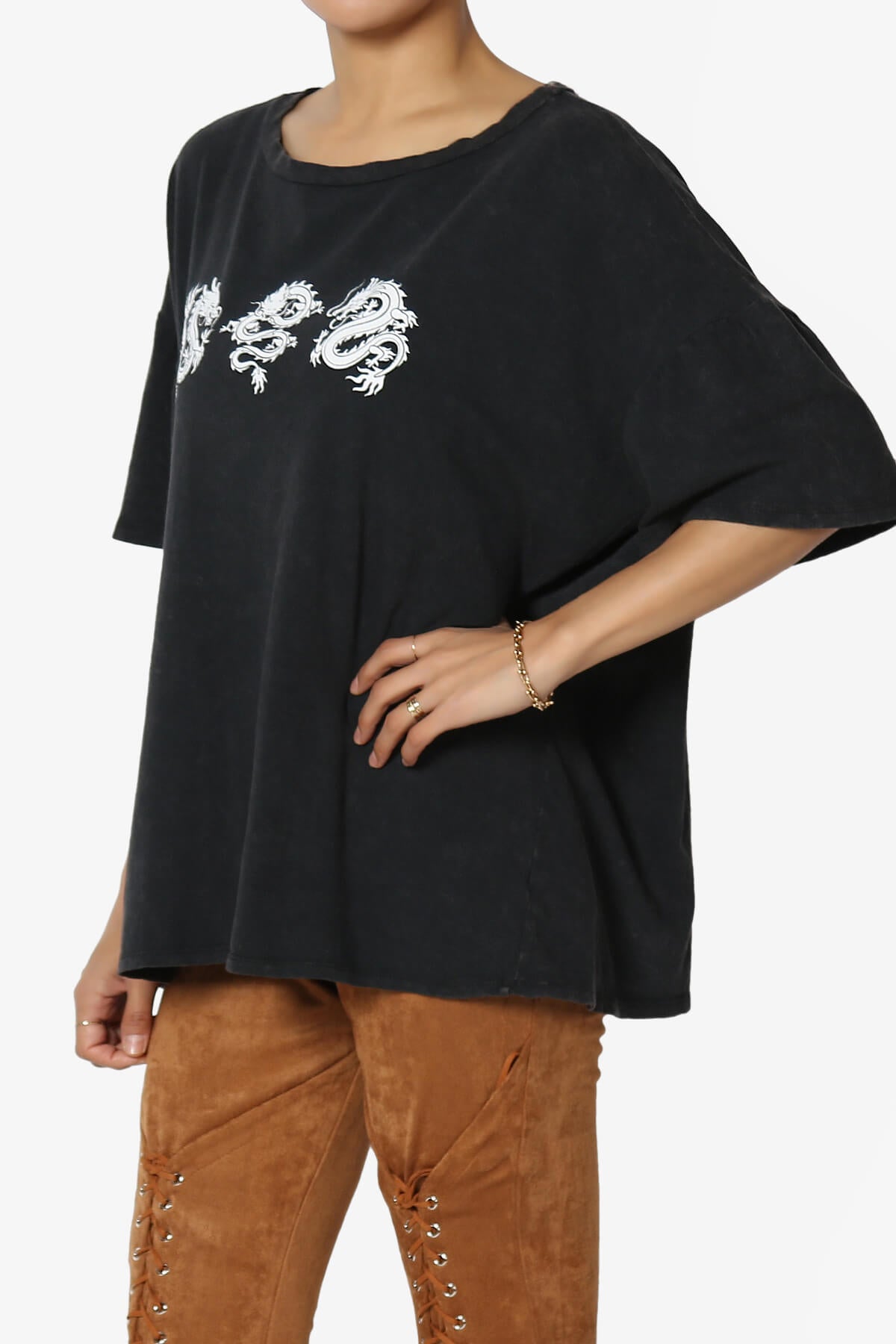 Dragon Print Washed Cotton Oversized T-Shirt BLACK_3