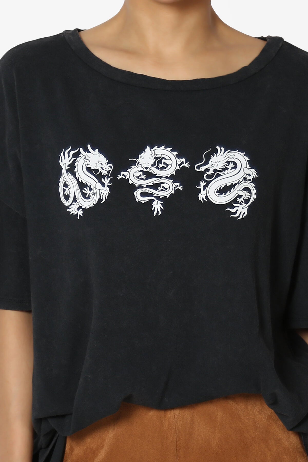 Dragon Print Washed Cotton Oversized T-Shirt BLACK_5