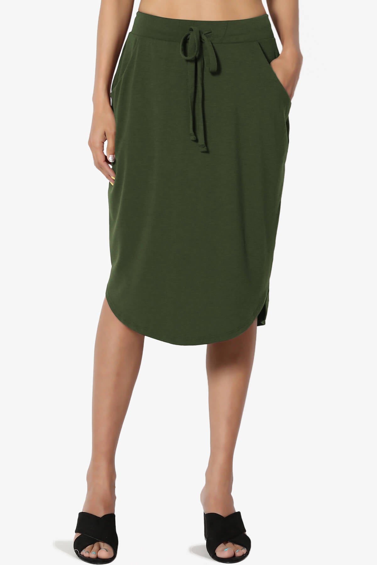 Eclipse Drawstring Midi Skirt ARMY GREEN_1