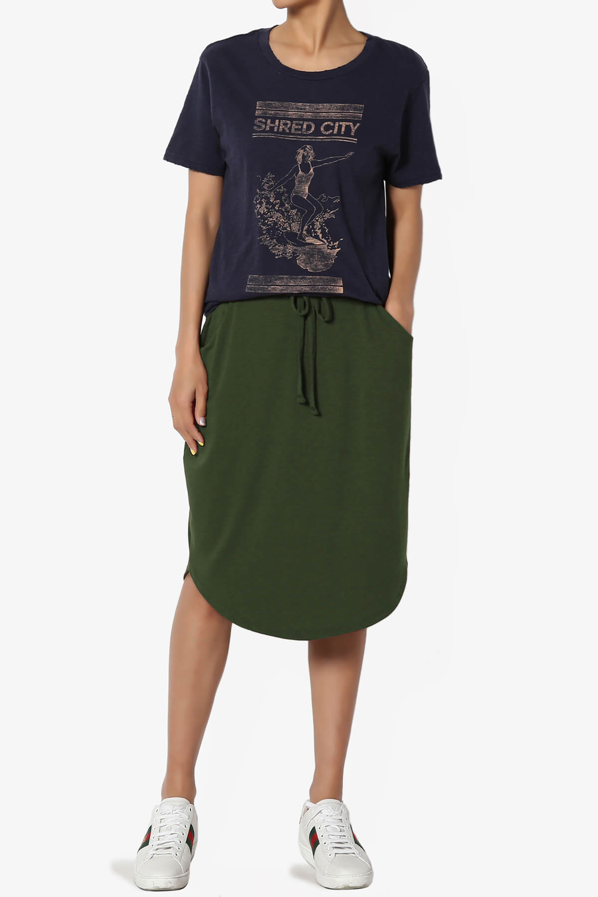 Eclipse Drawstring Midi Skirt ARMY GREEN_6