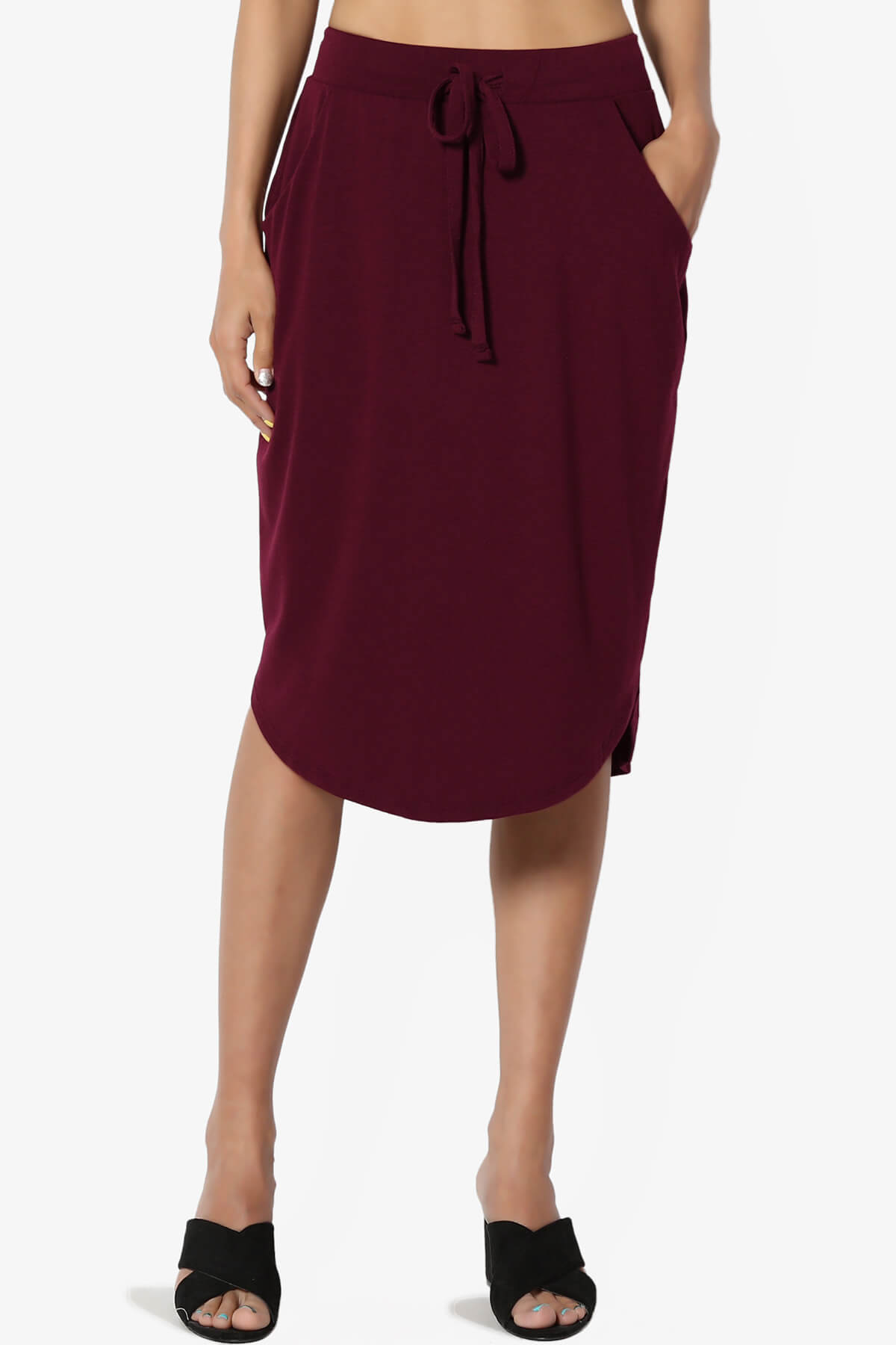 Eclipse Drawstring Midi Skirt DARK BURGUNDY_1