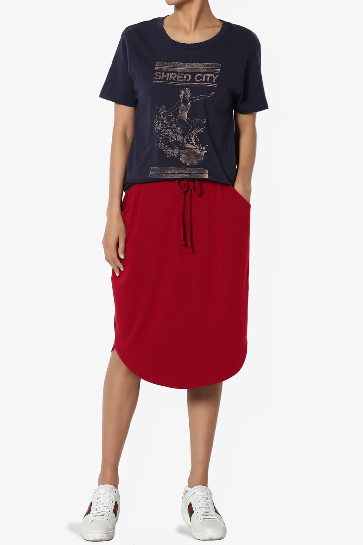 Eclipse Drawstring Midi Skirt DARK RED_6