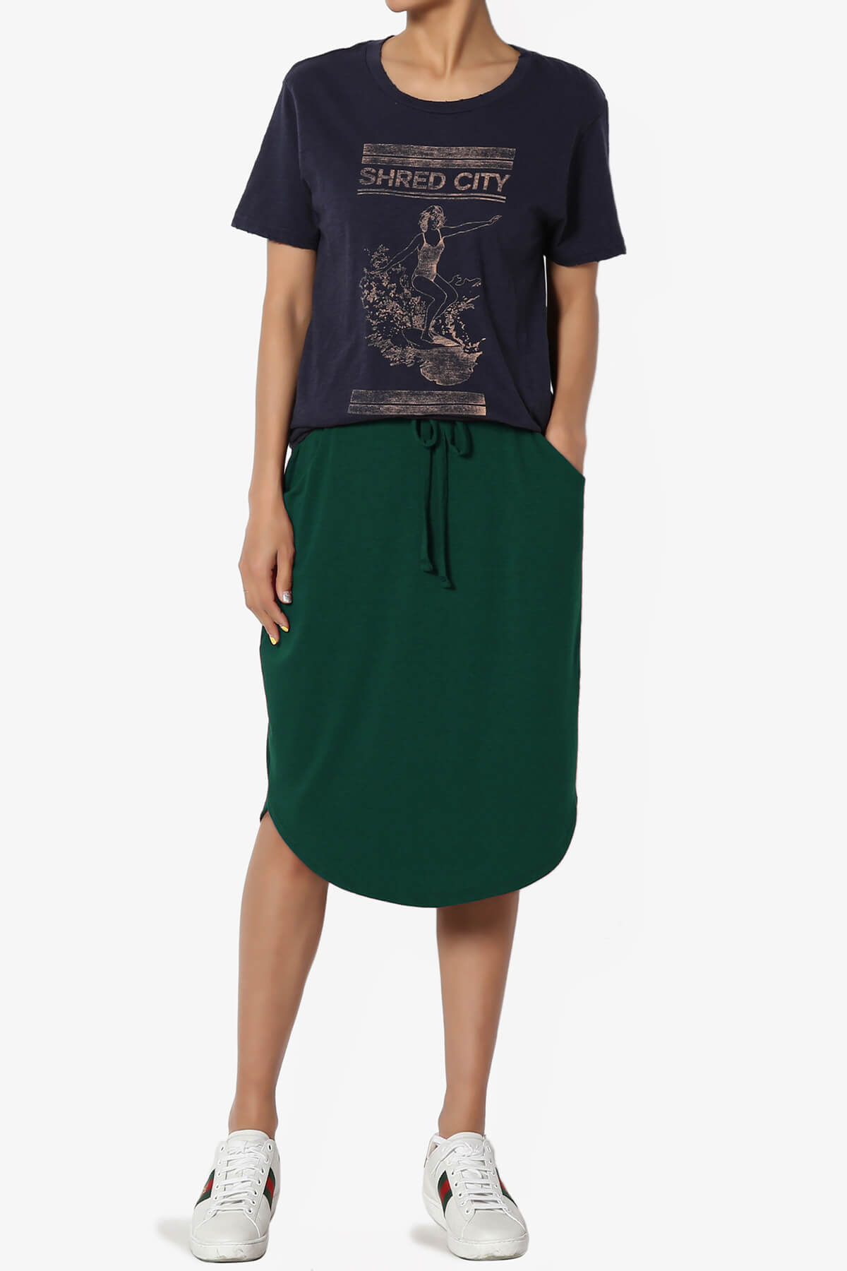 Eclipse Drawstring Midi Skirt HUNTER GREEN_6