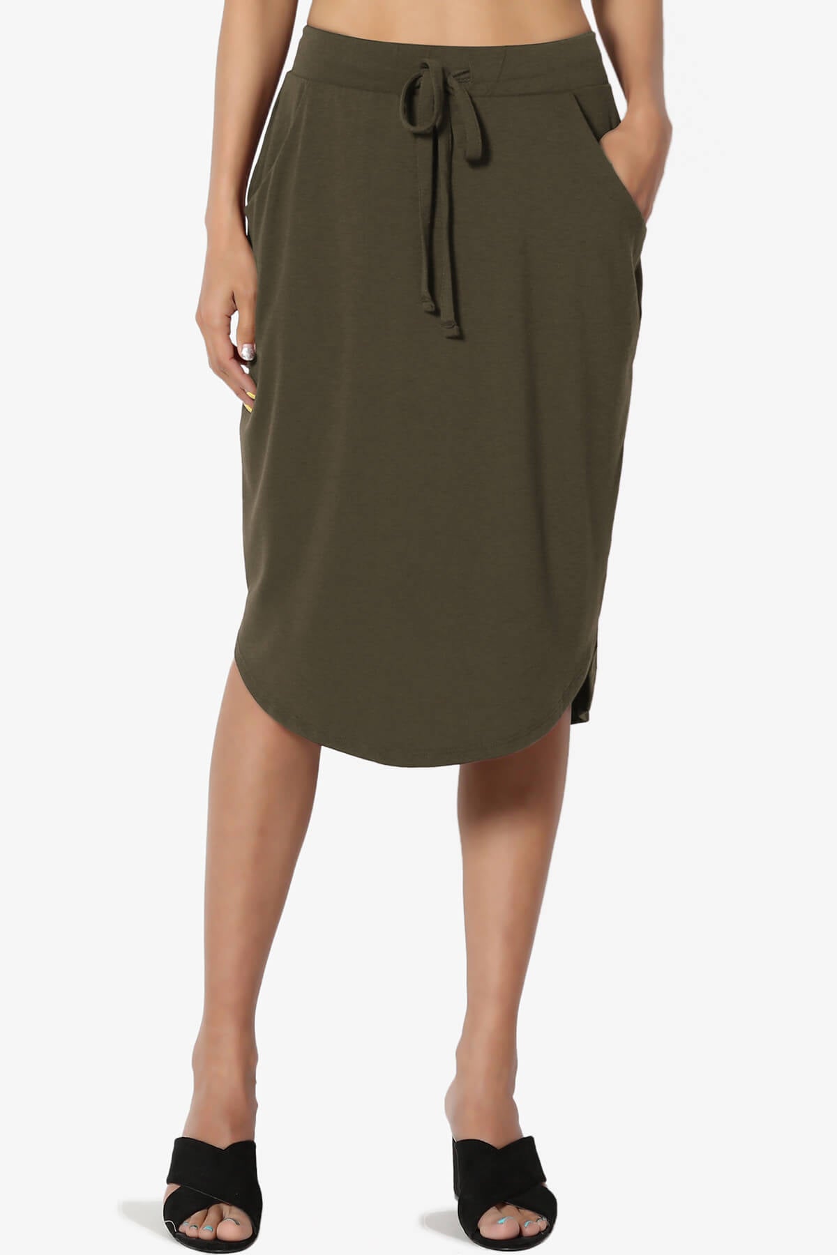 Eclipse Drawstring Midi Skirt OLIVE_1