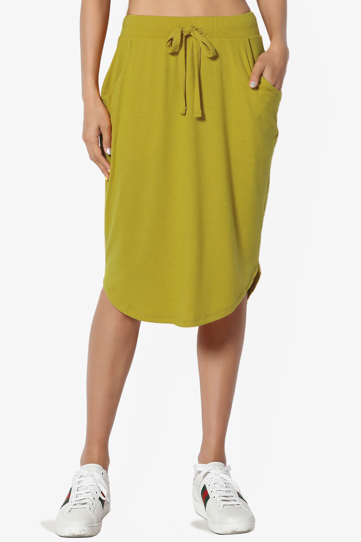 Eclipse Drawstring Midi Skirt OLIVE MUSTARD_1