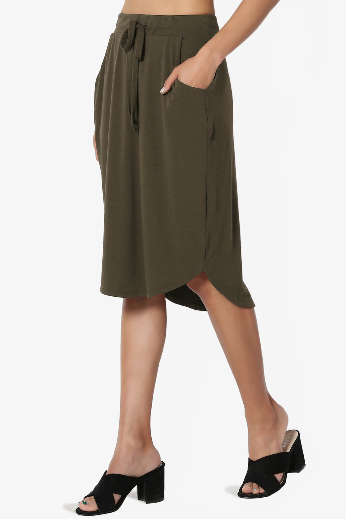 Eclipse Drawstring Midi Skirt OLIVE_3