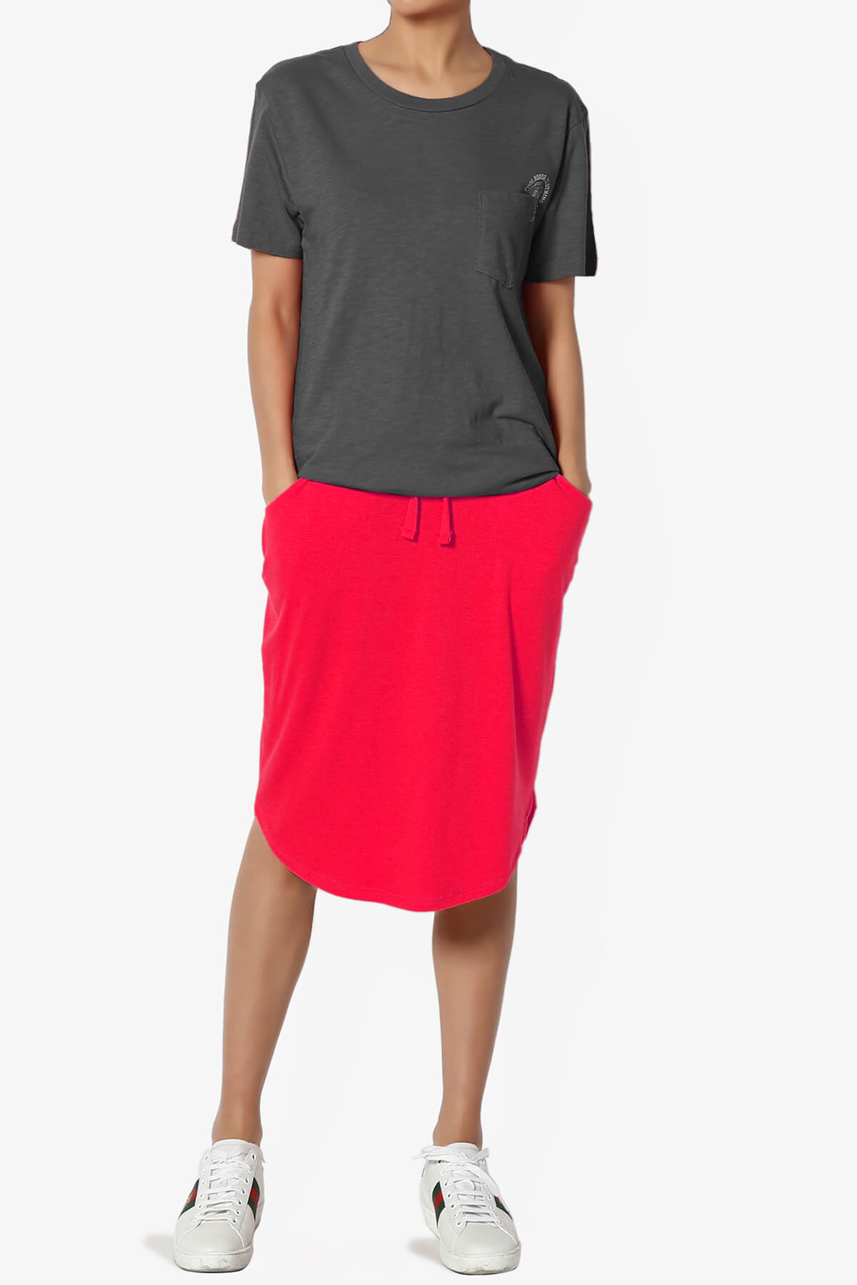 Eclipse Drawstring Midi Skirt RED_6