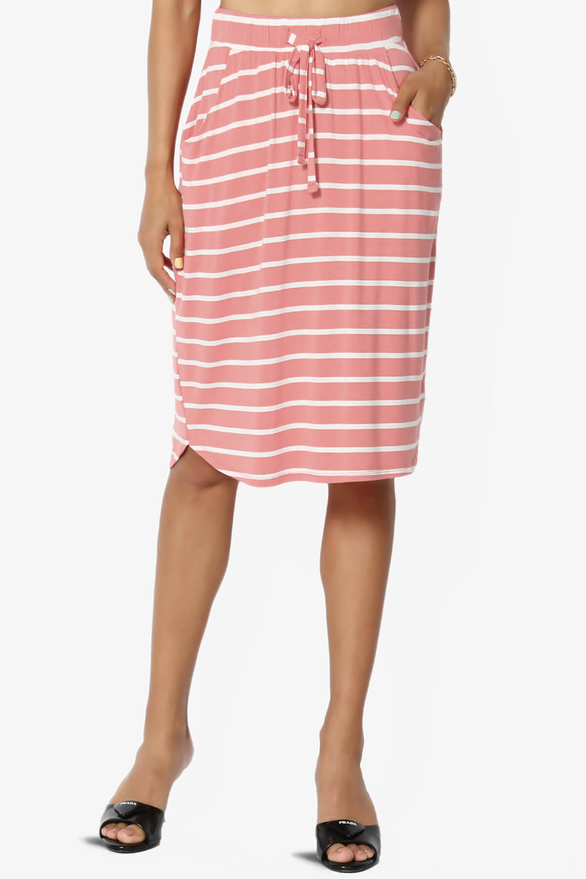Eclipse Stripe Drawstring Midi Skirt ASH ROSE_1