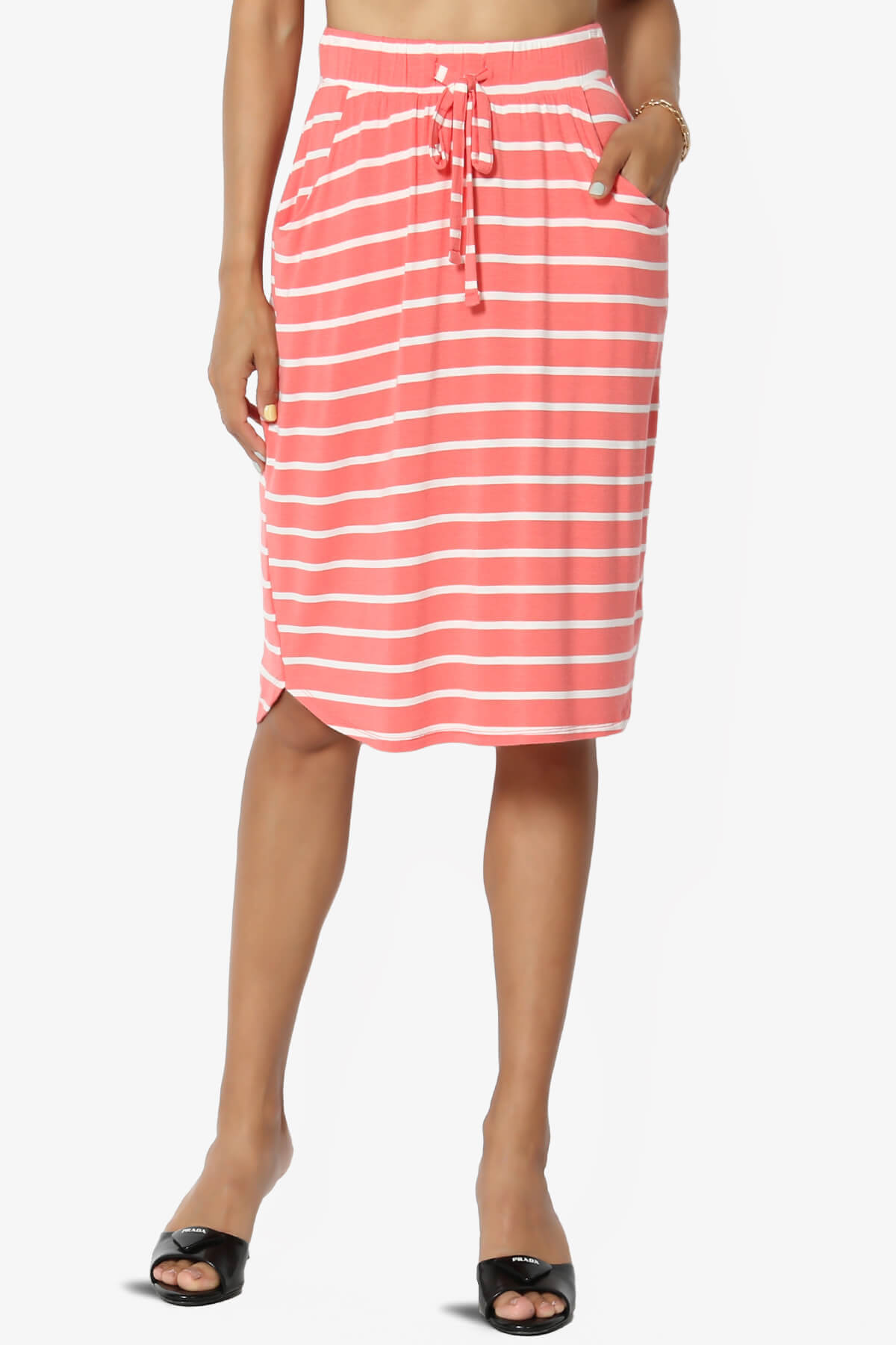 Eclipse Stripe Drawstring Midi Skirt CORAL_1