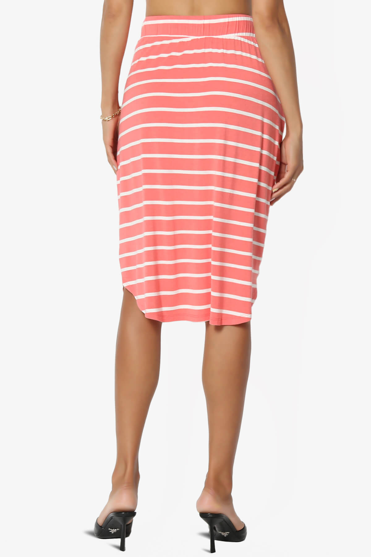 Eclipse Stripe Drawstring Midi Skirt CORAL_2
