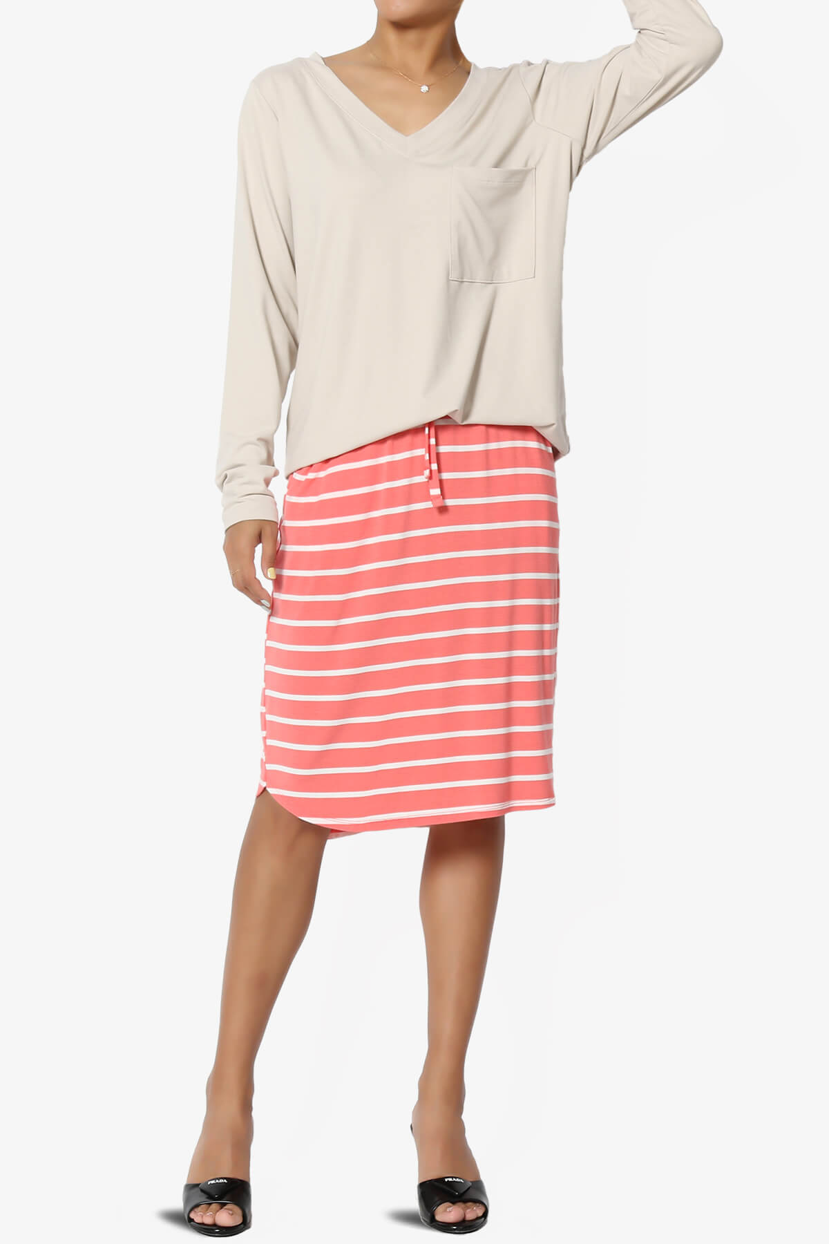 Eclipse Stripe Drawstring Midi Skirt CORAL_6