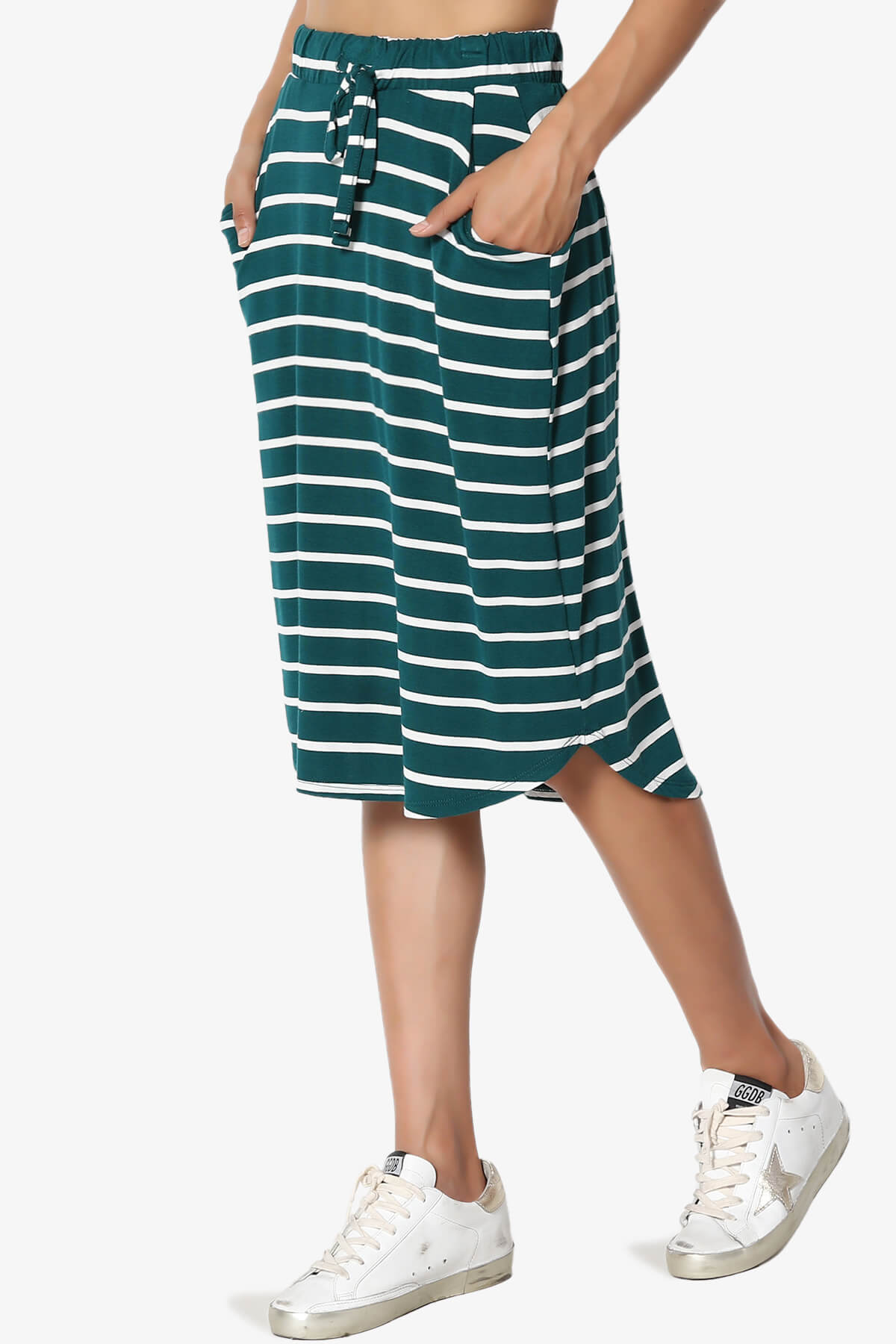 Eclipse Stripe Drawstring Midi Skirt DEEP GREEN_3