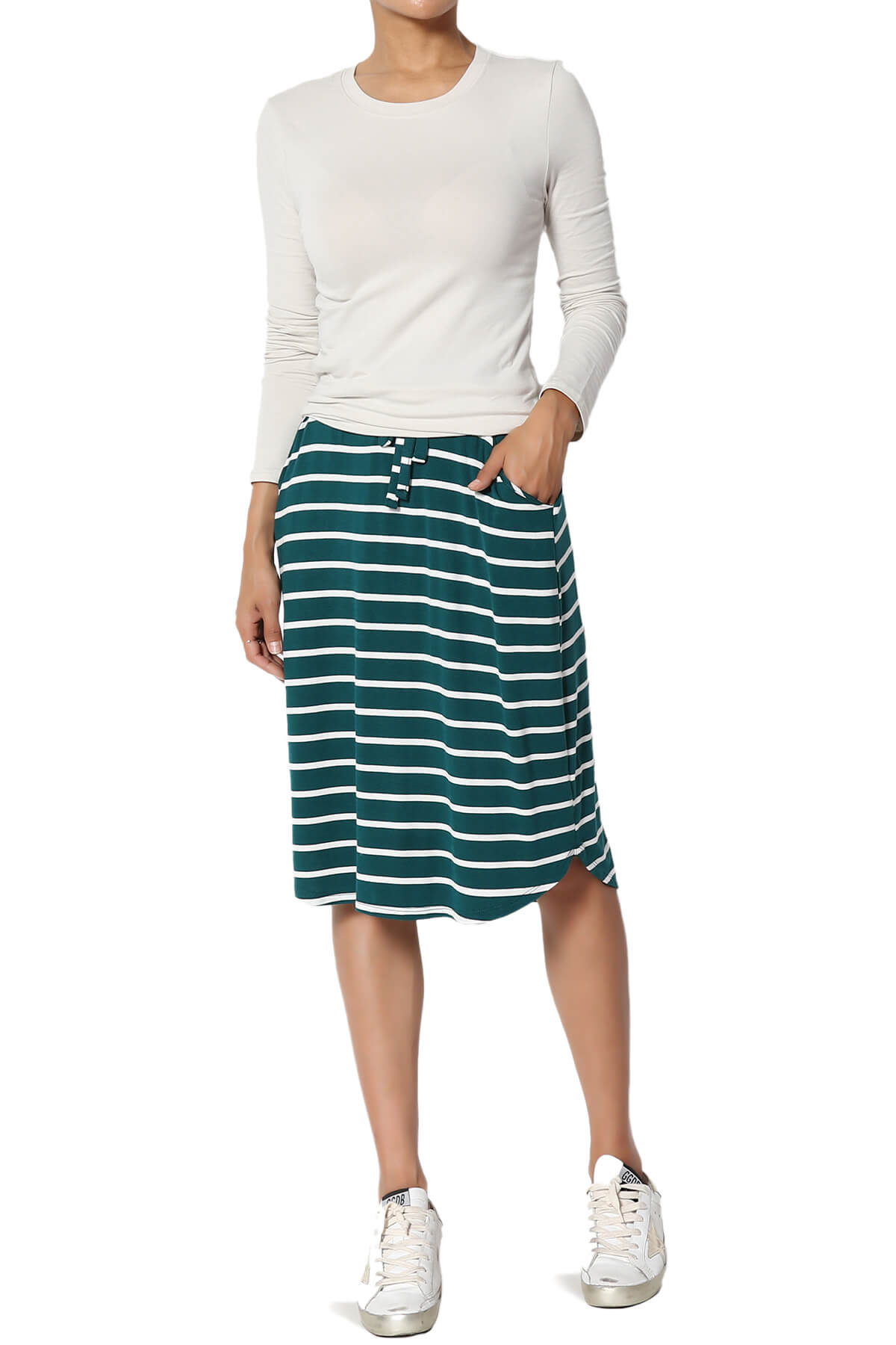 Eclipse Stripe Drawstring Midi Skirt DEEP GREEN_6