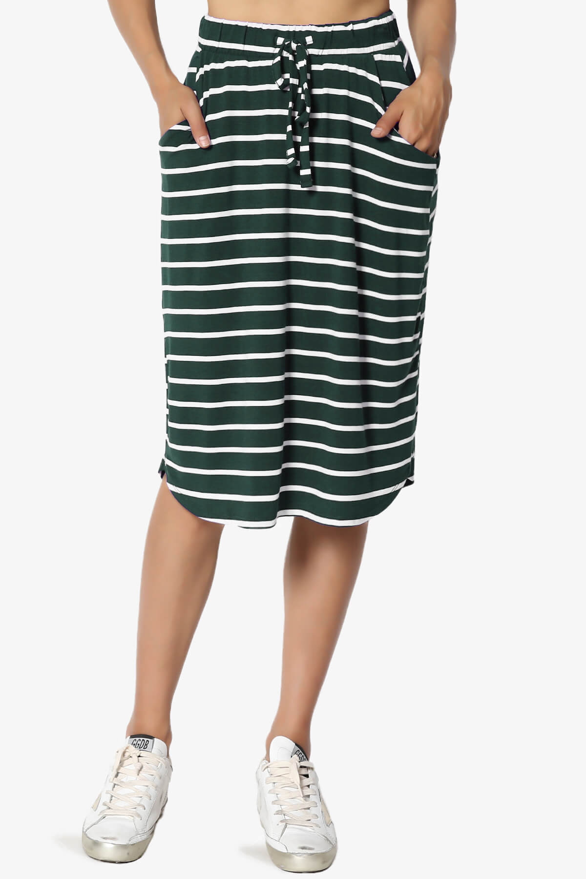 Eclipse Stripe Drawstring Midi Skirt HUNTER GREEN_1